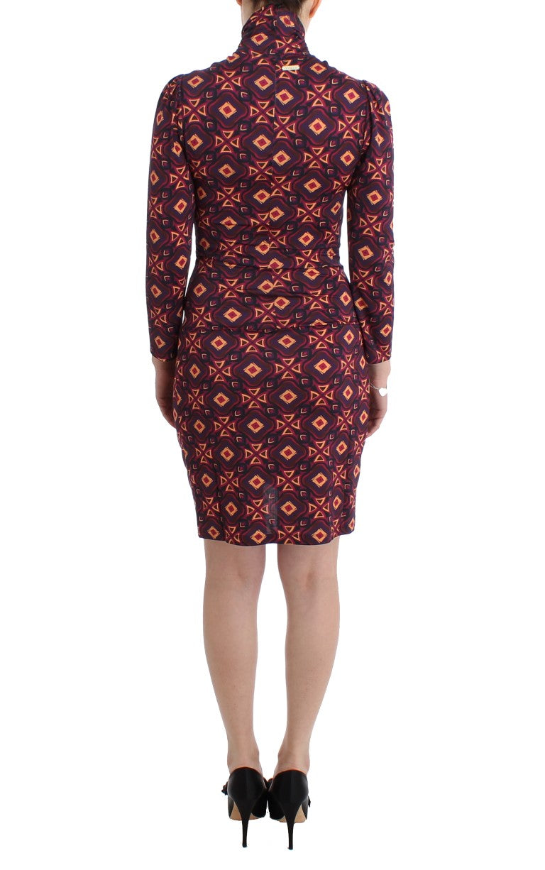 Multicolor Longsleeved Turtleneck Viscose Dress