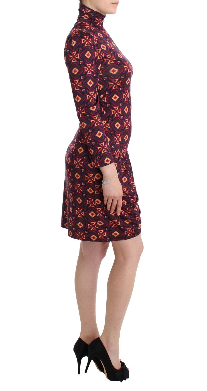 Multicolor Longsleeved Turtleneck Viscose Dress