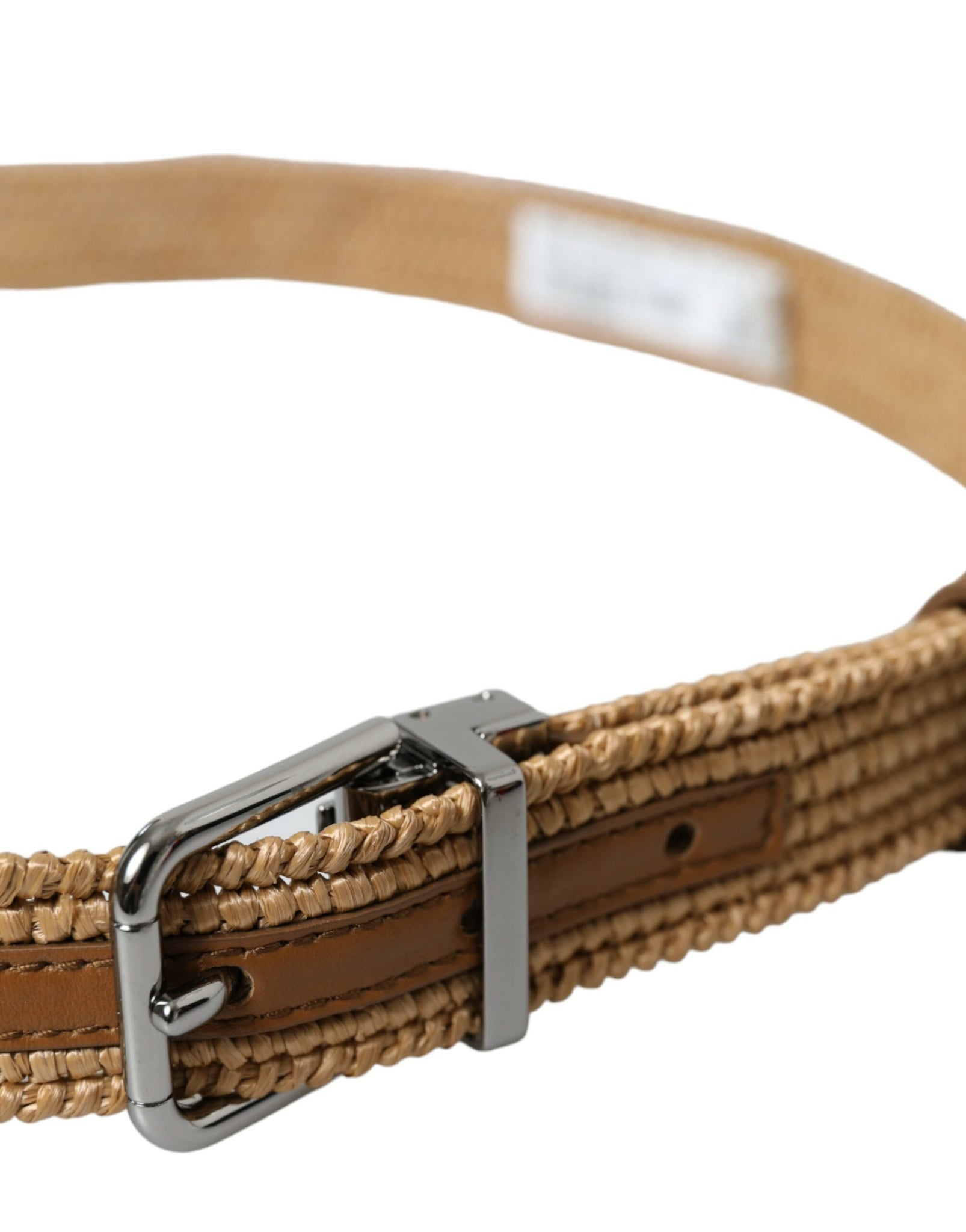 Dolce & Gabbana Beige Raffia Braided Silver Metal Buckle Belt