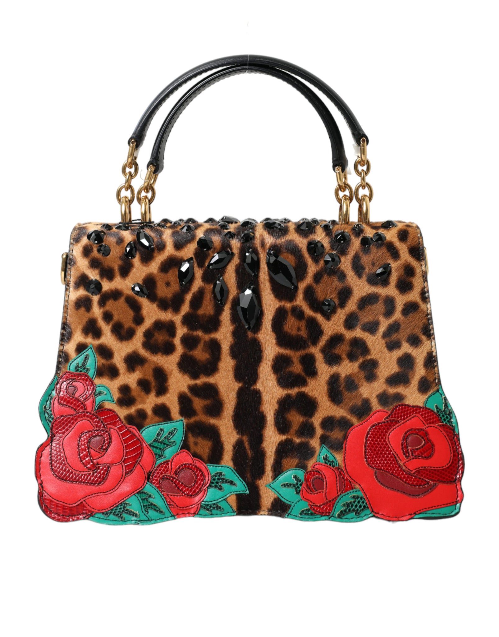 Dolce & Gabbana Chic Leopard Embellished Tote with Red Roses