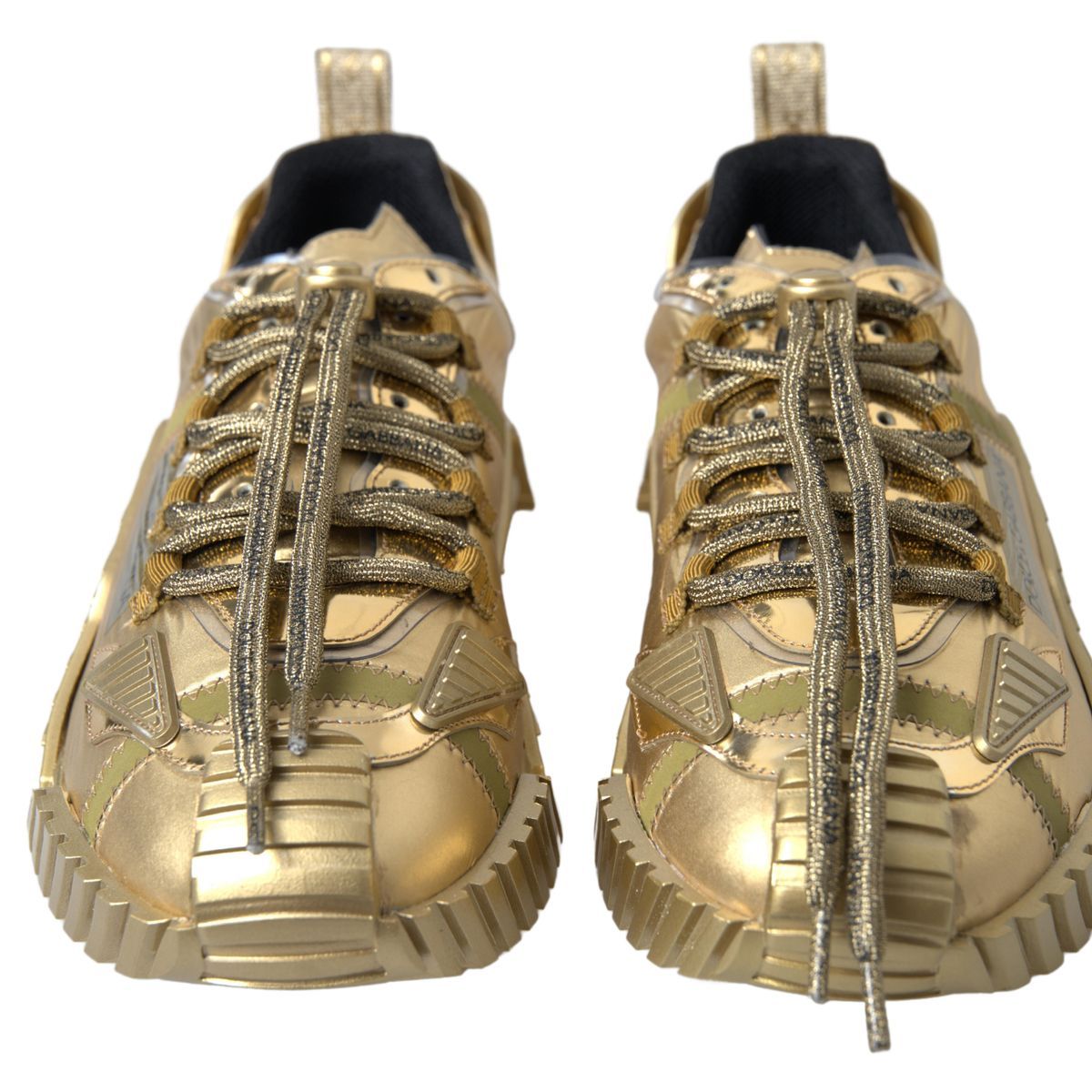 Dolce & Gabbana Gold Stretch Lace Up Sneakers NS1 Mens Shoes