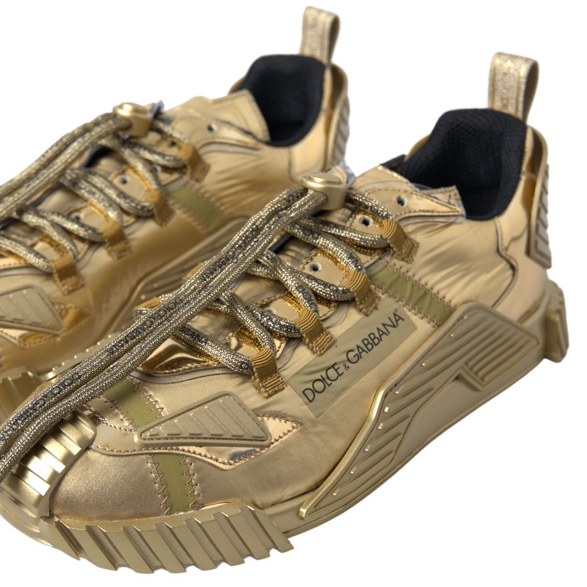 Dolce & Gabbana Gold Stretch Lace Up Sneakers NS1 Mens Shoes