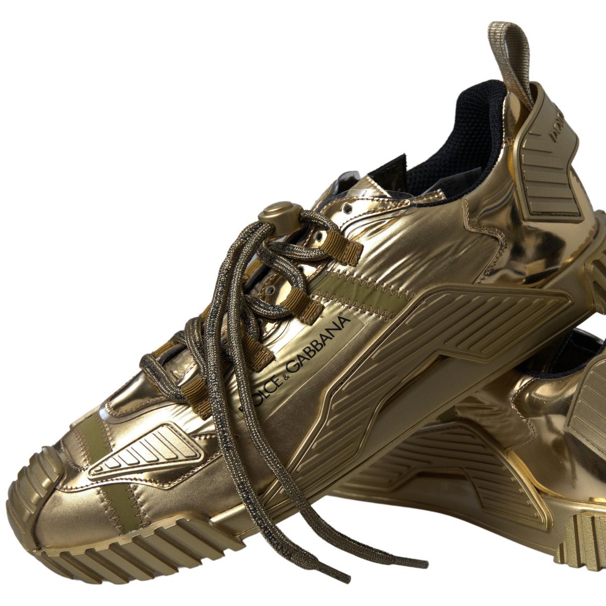 Dolce & Gabbana Gold Stretch Lace Up Sneakers NS1 Mens Shoes