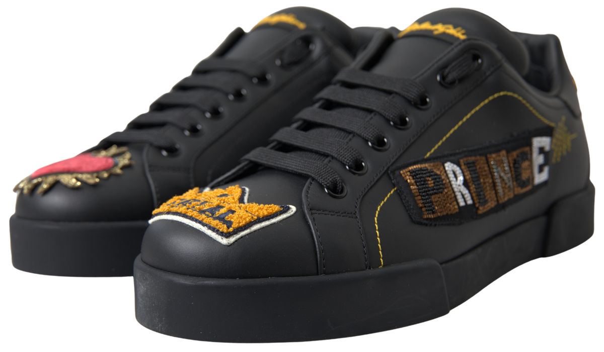 Dolce & Gabbana Black Leather Portofino Prince Sneakers