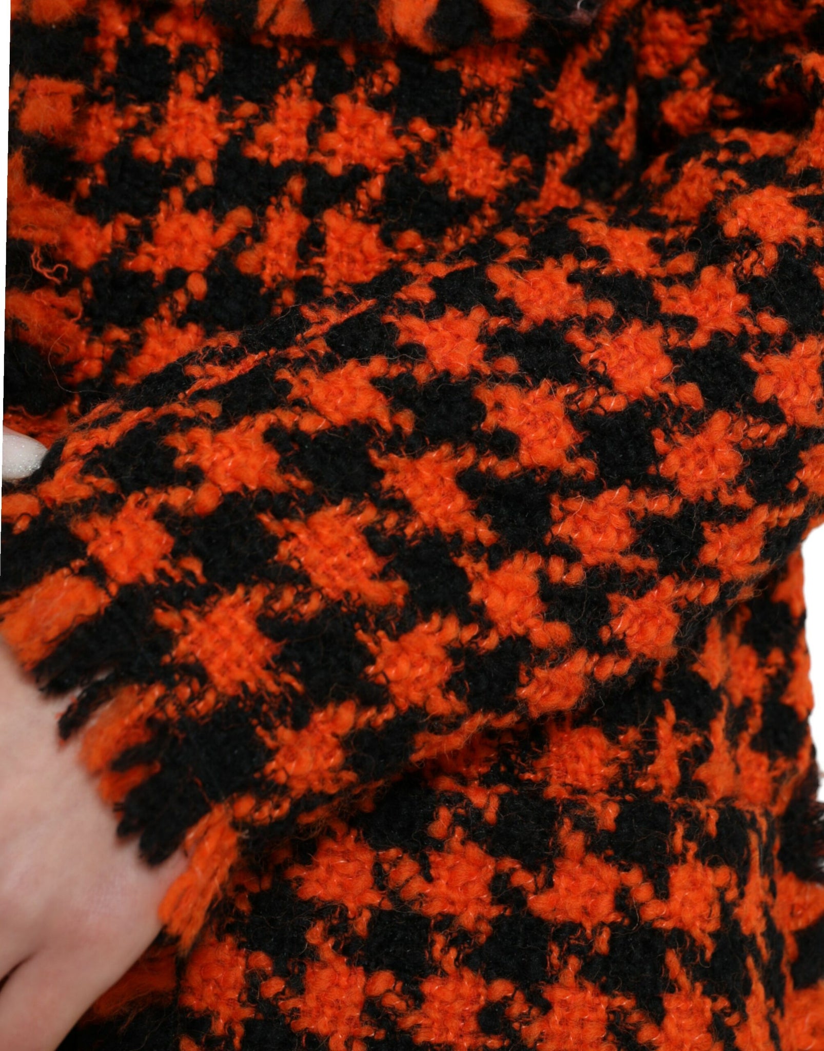 Dolce & Gabbana Orange Houndstooth Long Sleeve Coat Jacket