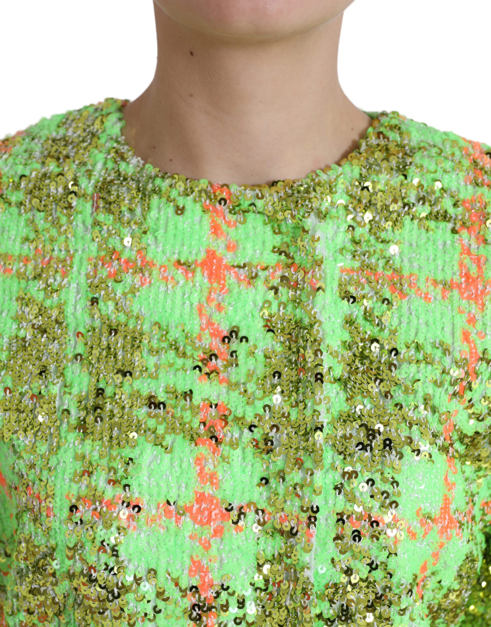 Dolce & Gabbana Green Nylon Sequinned Checkered Coat Jacket