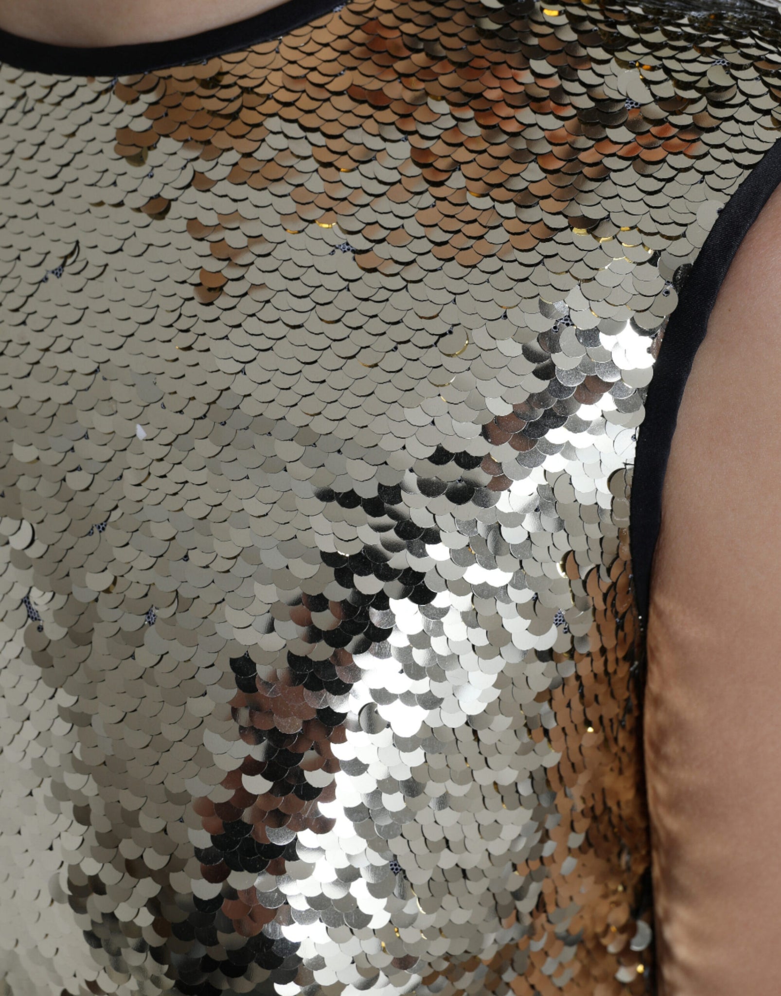 Dolce & Gabbana Silver Sequined Nylon Sheath Sleeveless Mini Dress