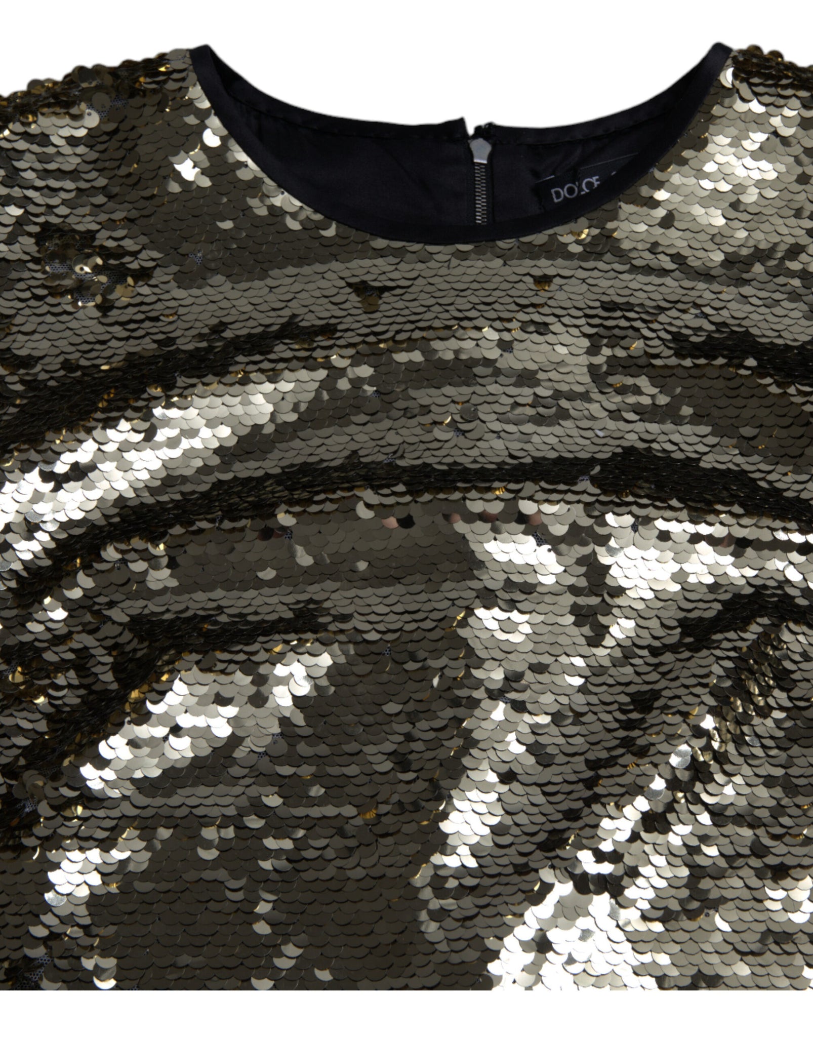 Dolce & Gabbana Silver Sequined Nylon Sheath Sleeveless Mini Dress