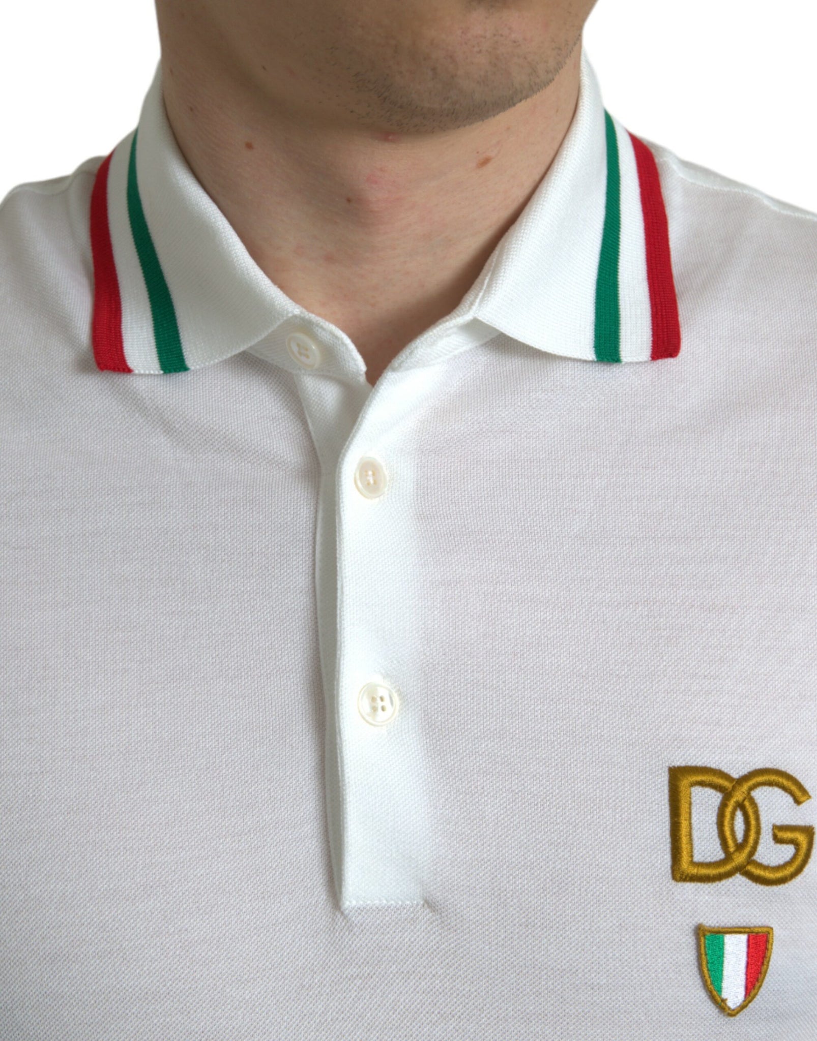 Dolce & Gabbana White Logo Collared Short Sleeve T-shirt