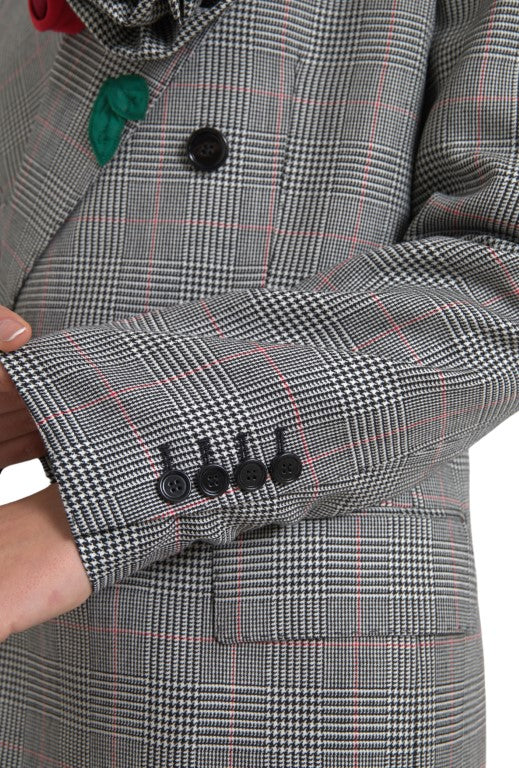 Dolce & Gabbana Gray Plaid Rose Applique Coat Blazer Jacket