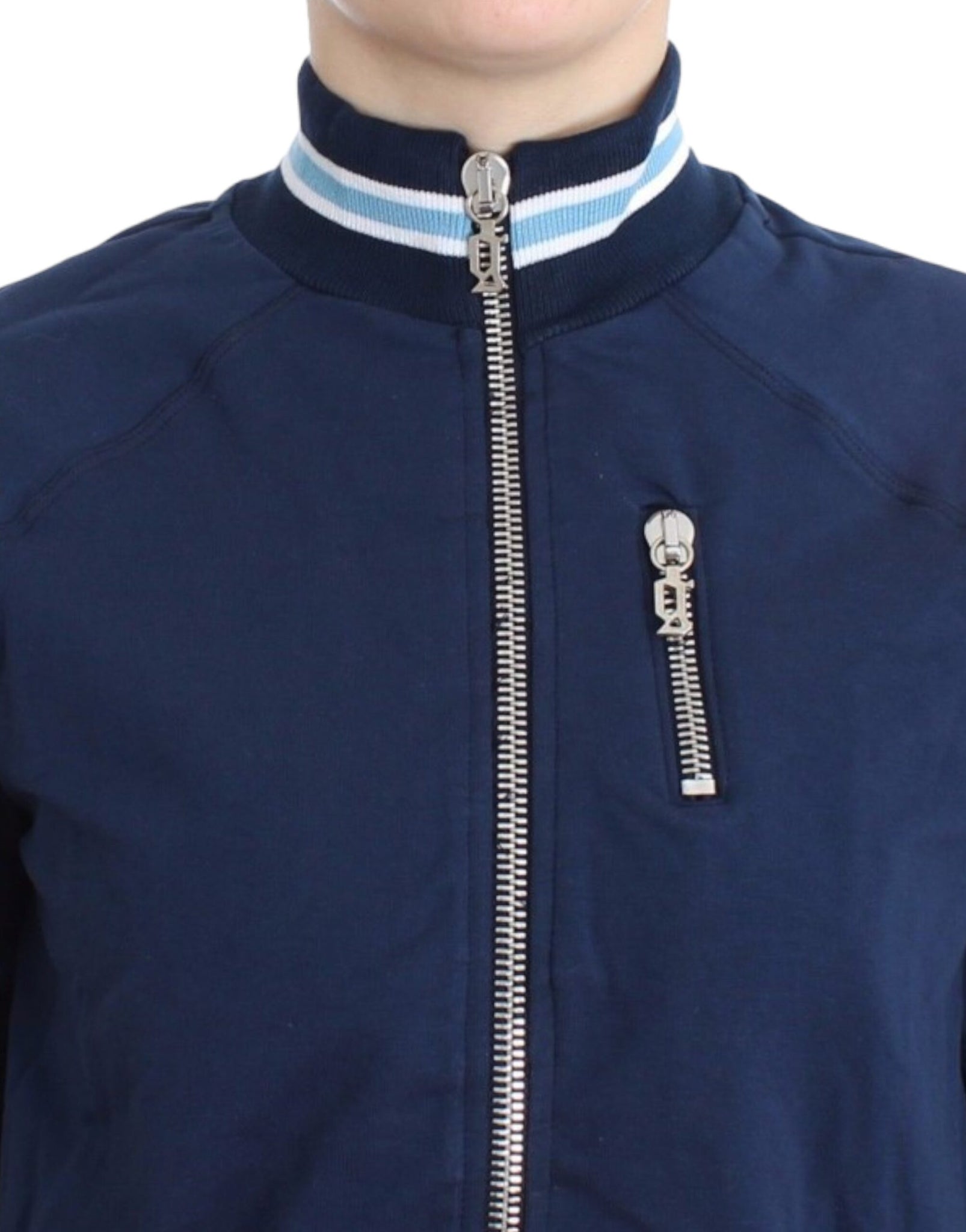 Blue zip cotton cardigan