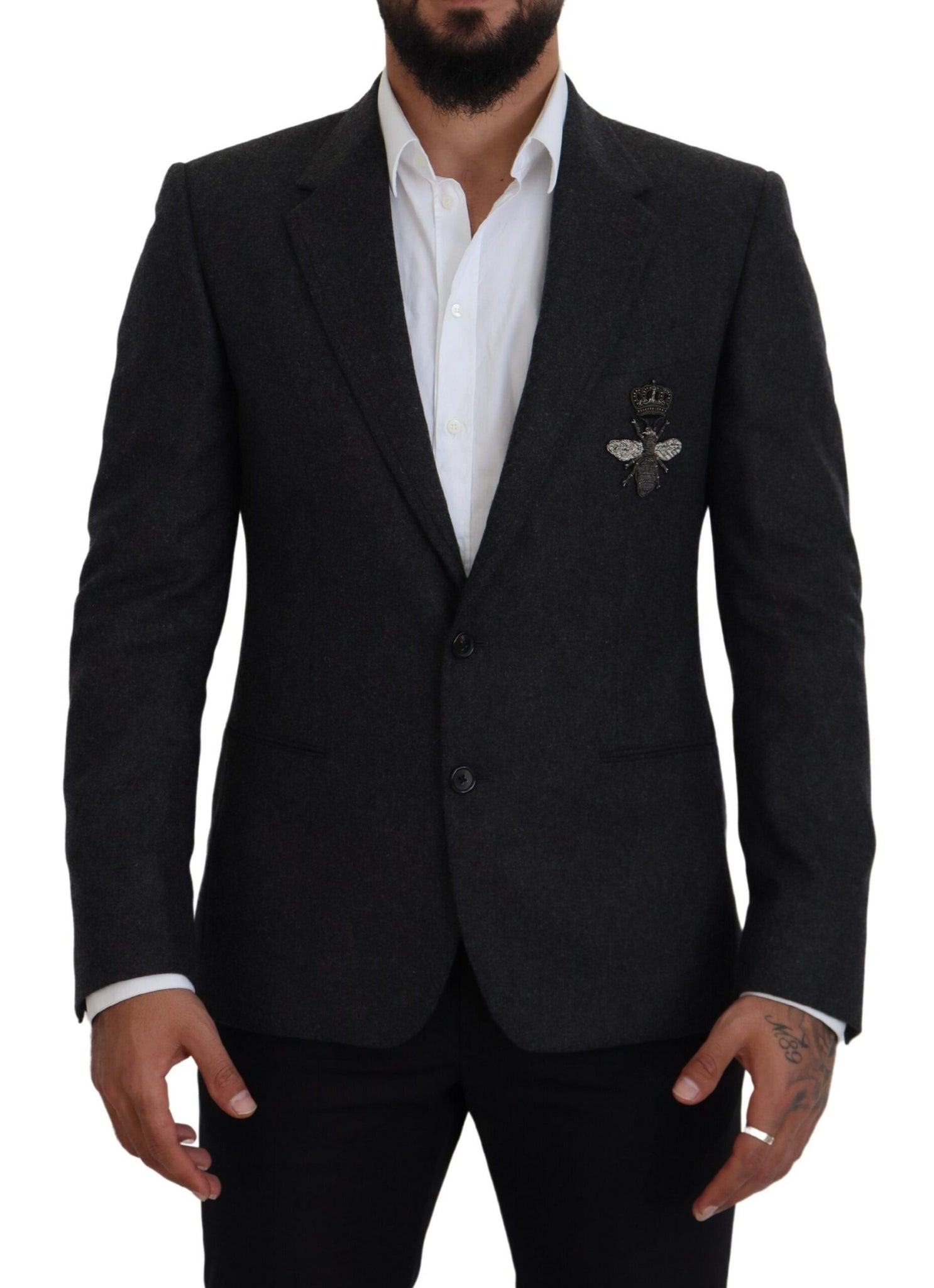 Gray Wool Crown Bee Formal Blazer