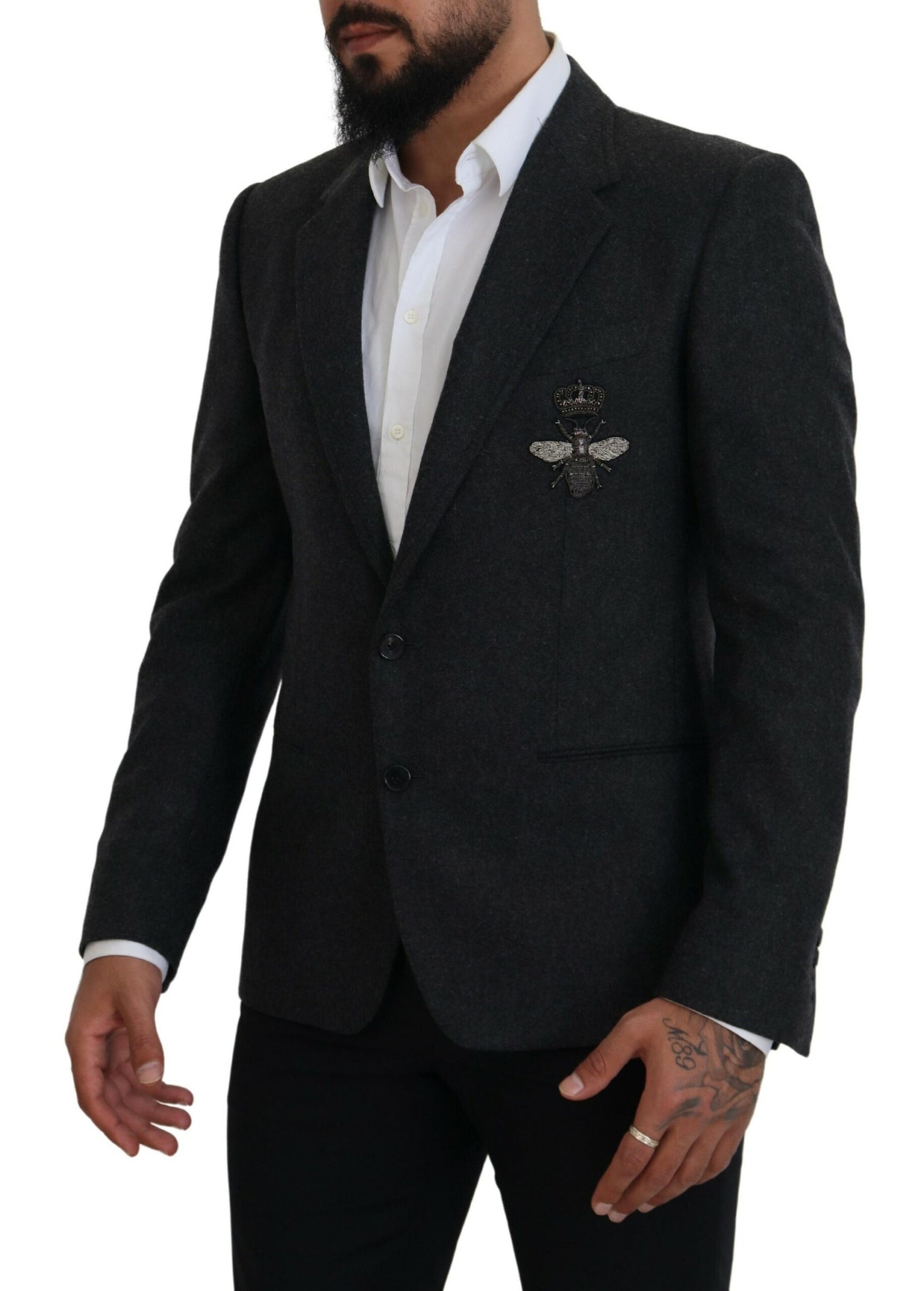 Gray Wool Crown Bee Formal Blazer
