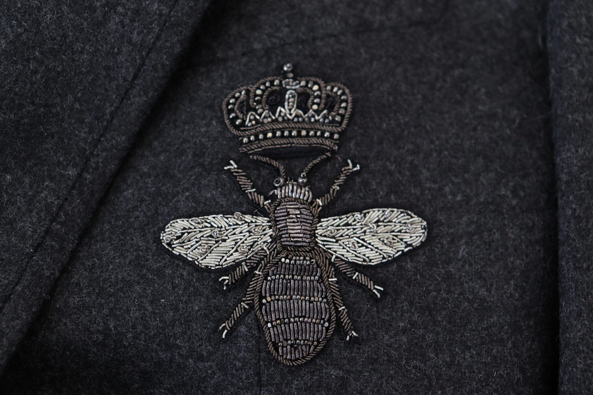 Gray Wool Crown Bee Formal Blazer