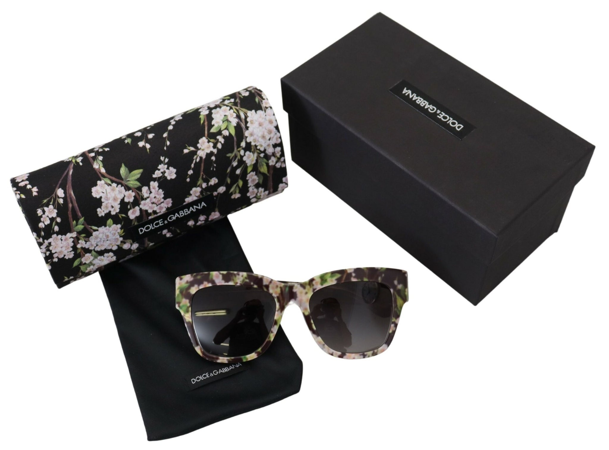 Dolce & Gabbana Black DG4231F Floral Acetate Rectangle Shades Sunglasses