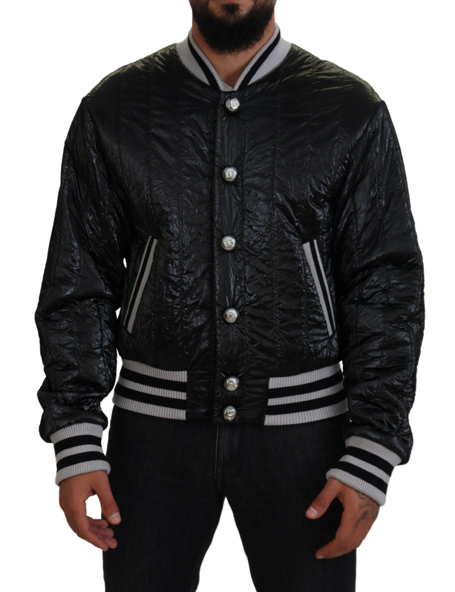 Dolce & Gabbana Black DG Logo Print Lining Bomber Jacket