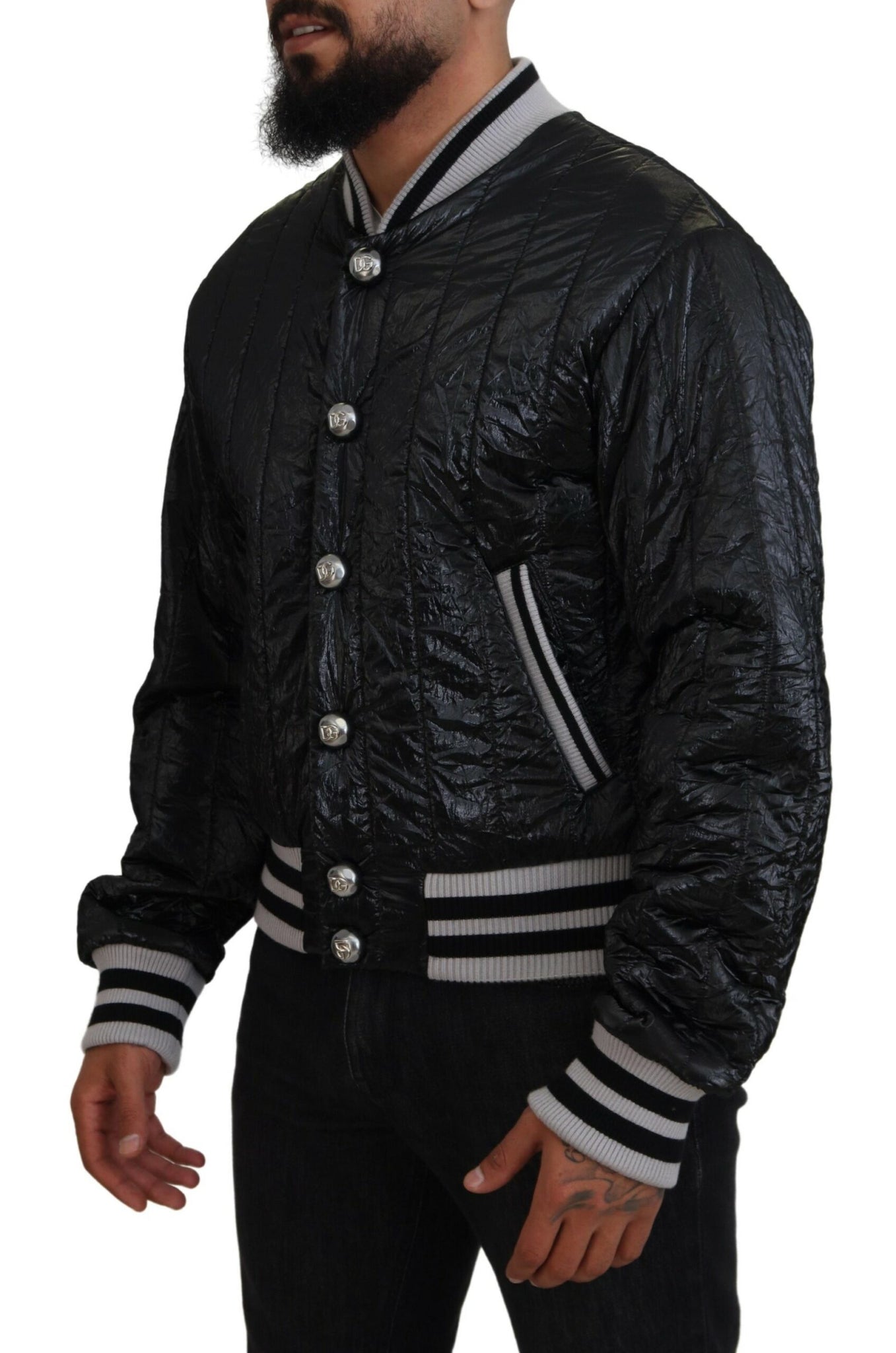 Dolce & Gabbana Black DG Logo Print Lining Bomber Jacket