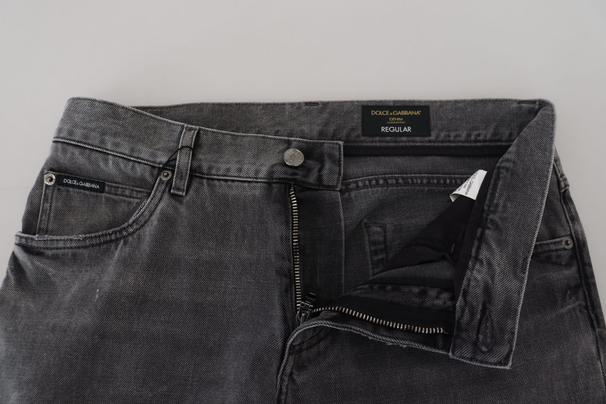 Dolce & Gabbana Gray Cotton Checkered Leg Men Denim Jeans