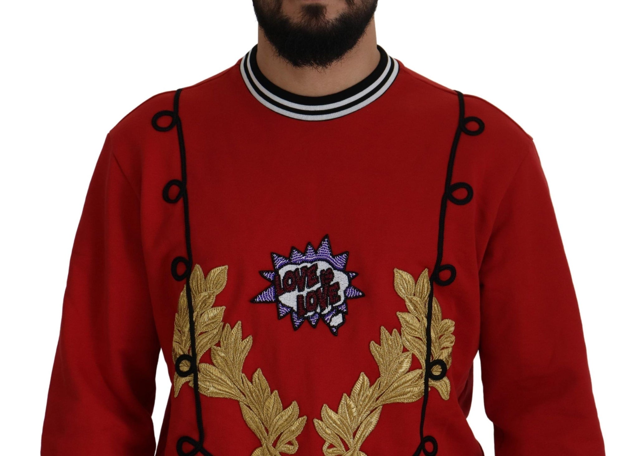 Red Sequined Love Cotton Pullover Sweater
