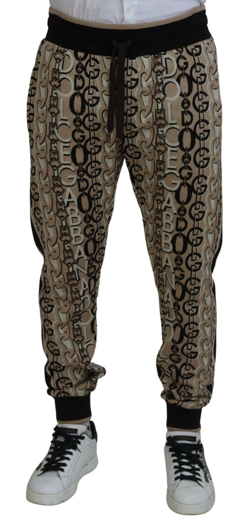 Dolce & Gabbana Beige Logo Print Cotton Jogger Pants