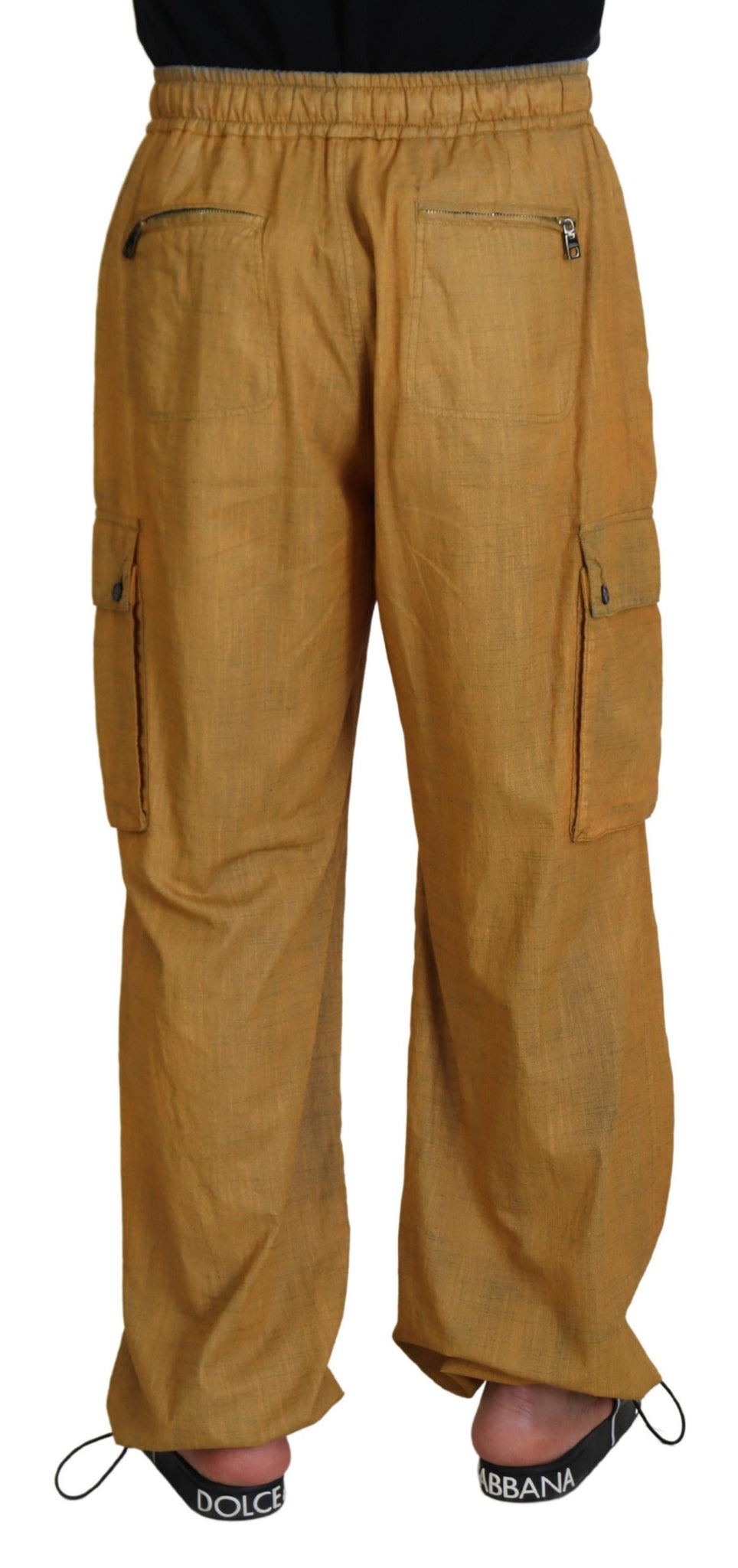Brown Linen Drawstring Cargo Pants
