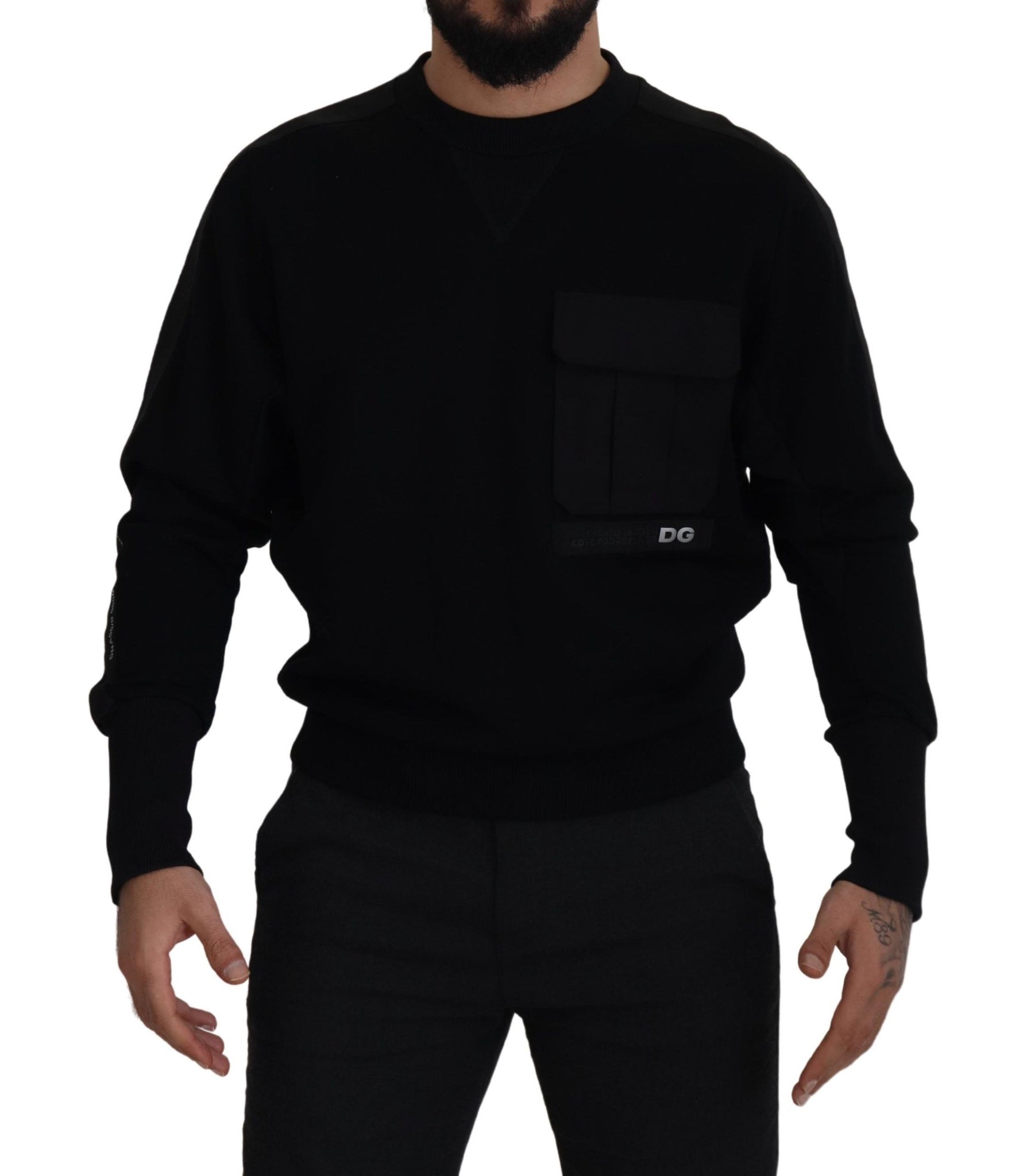 Black Cotton Crewneck Sweatshirt Sweater