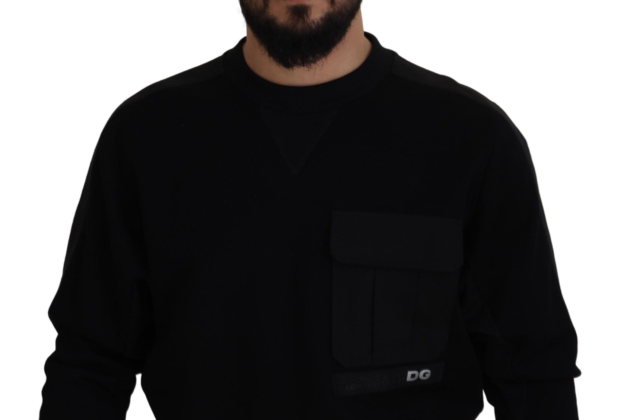 Black Cotton Crewneck Sweatshirt Sweater