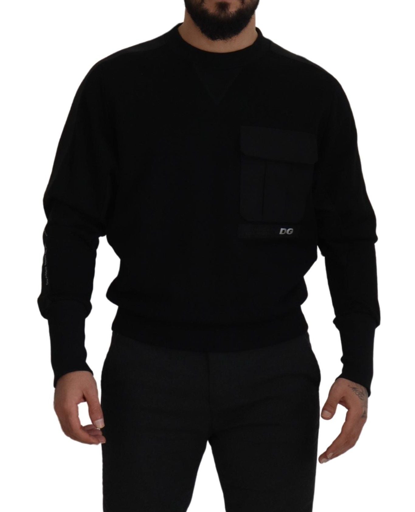 Black Cotton Crewneck Sweatshirt Sweater