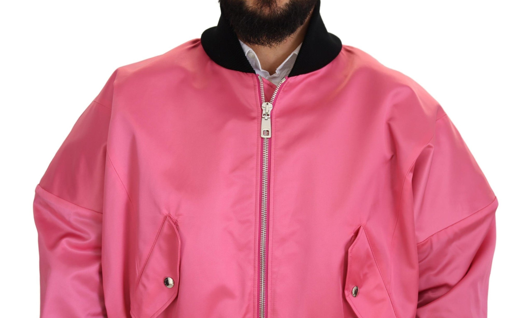 Nylon Pink Men Full Zip Bomber Jacket