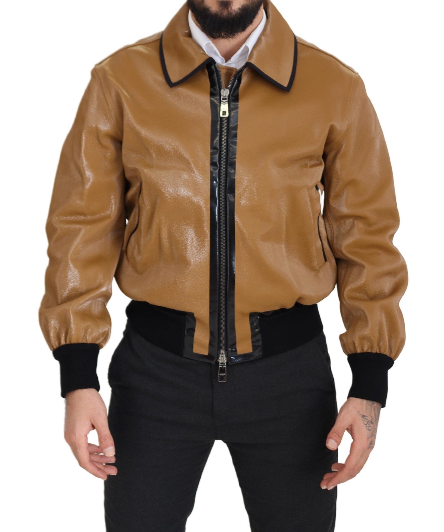 Dark Camel Cotton Full Zip Blouson Jacket