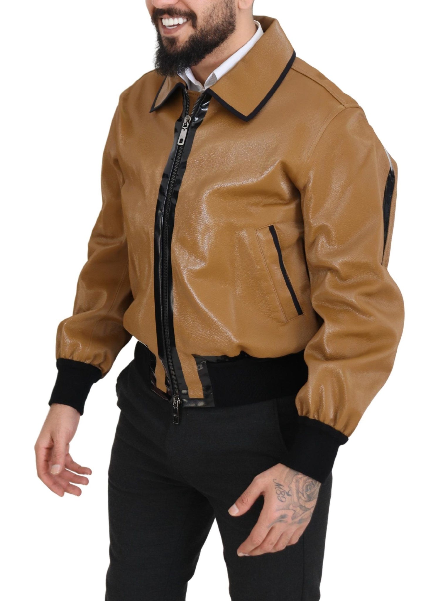 Dark Camel Cotton Full Zip Blouson Jacket