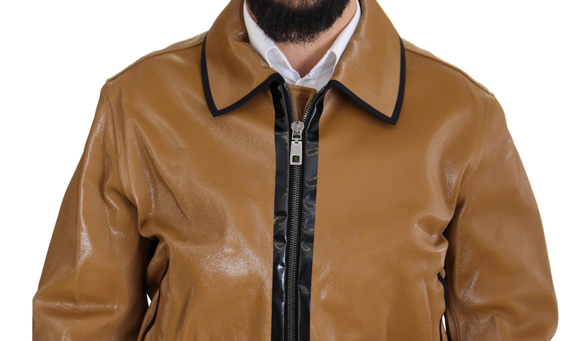 Dark Camel Cotton Full Zip Blouson Jacket