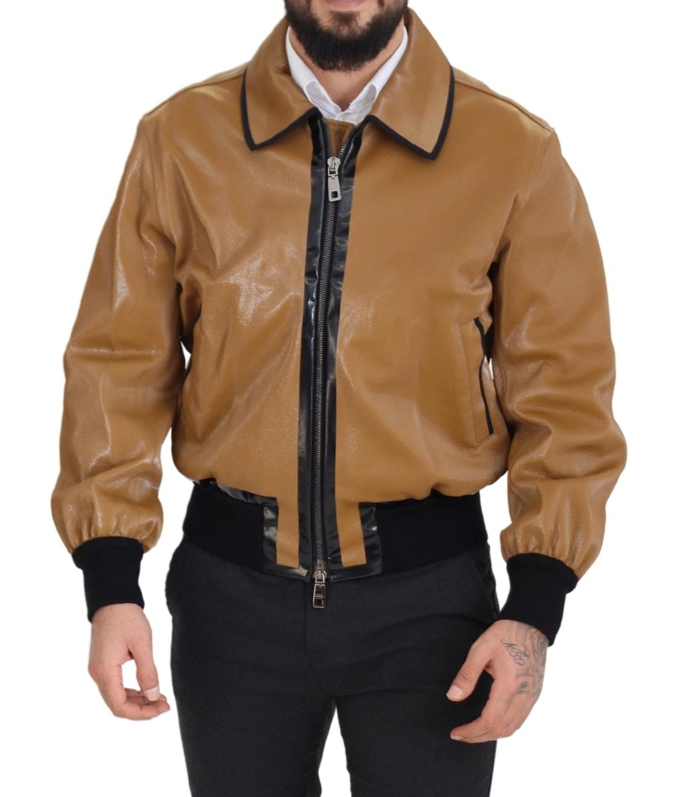Dark Camel Cotton Full Zip Blouson Jacket