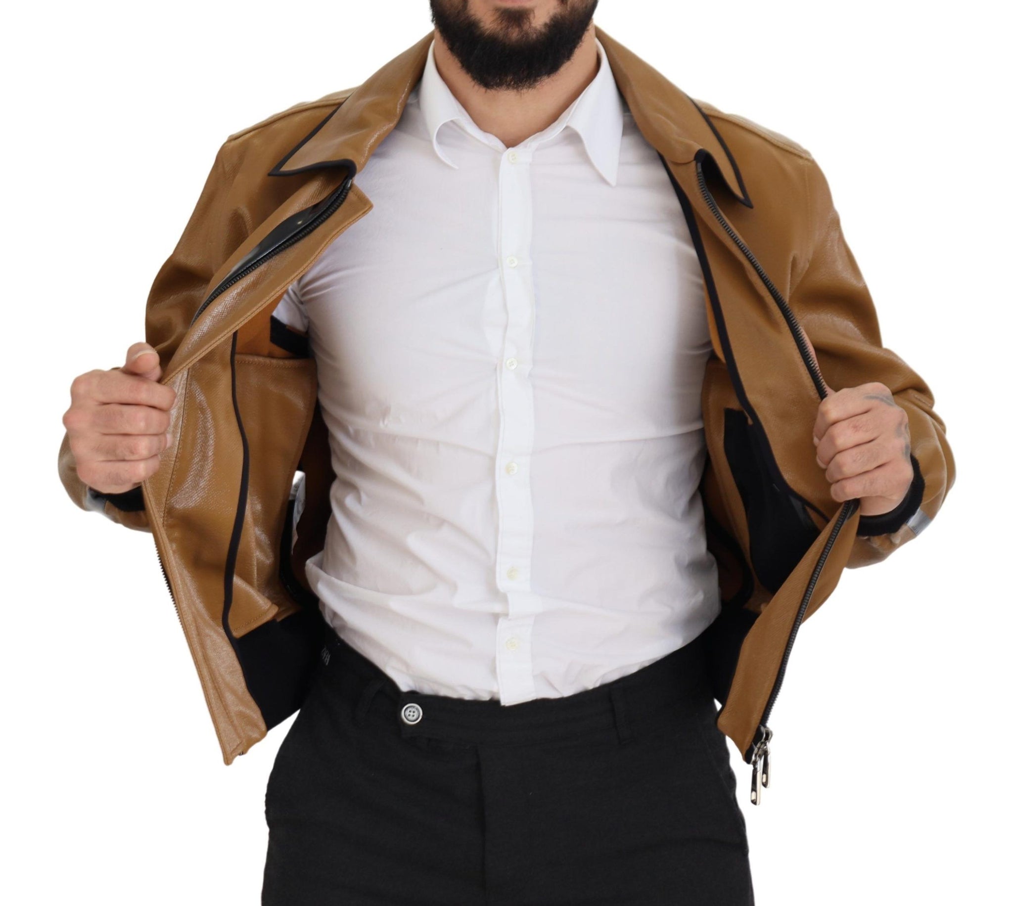 Dark Camel Cotton Full Zip Blouson Jacket