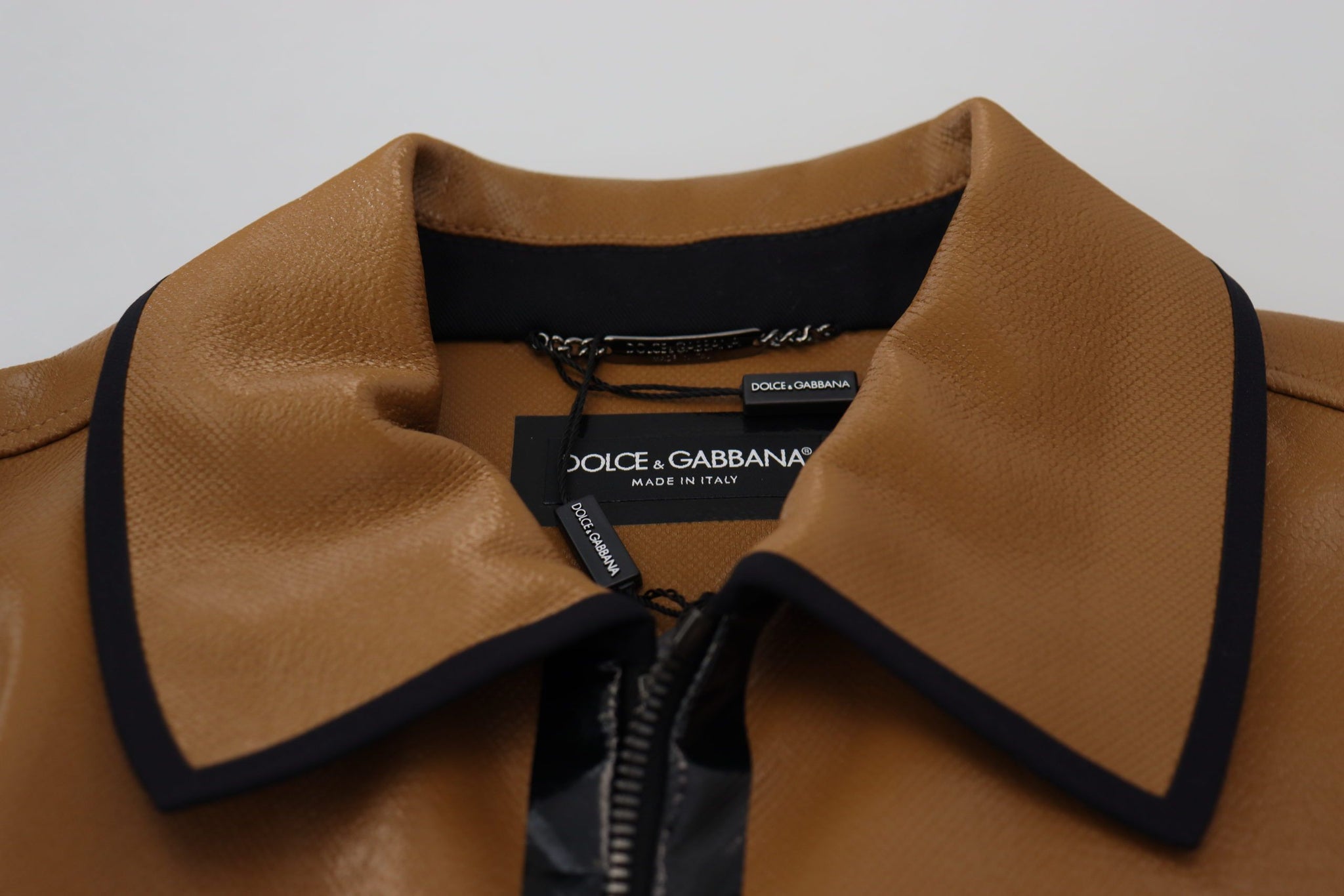 Dark Camel Cotton Full Zip Blouson Jacket