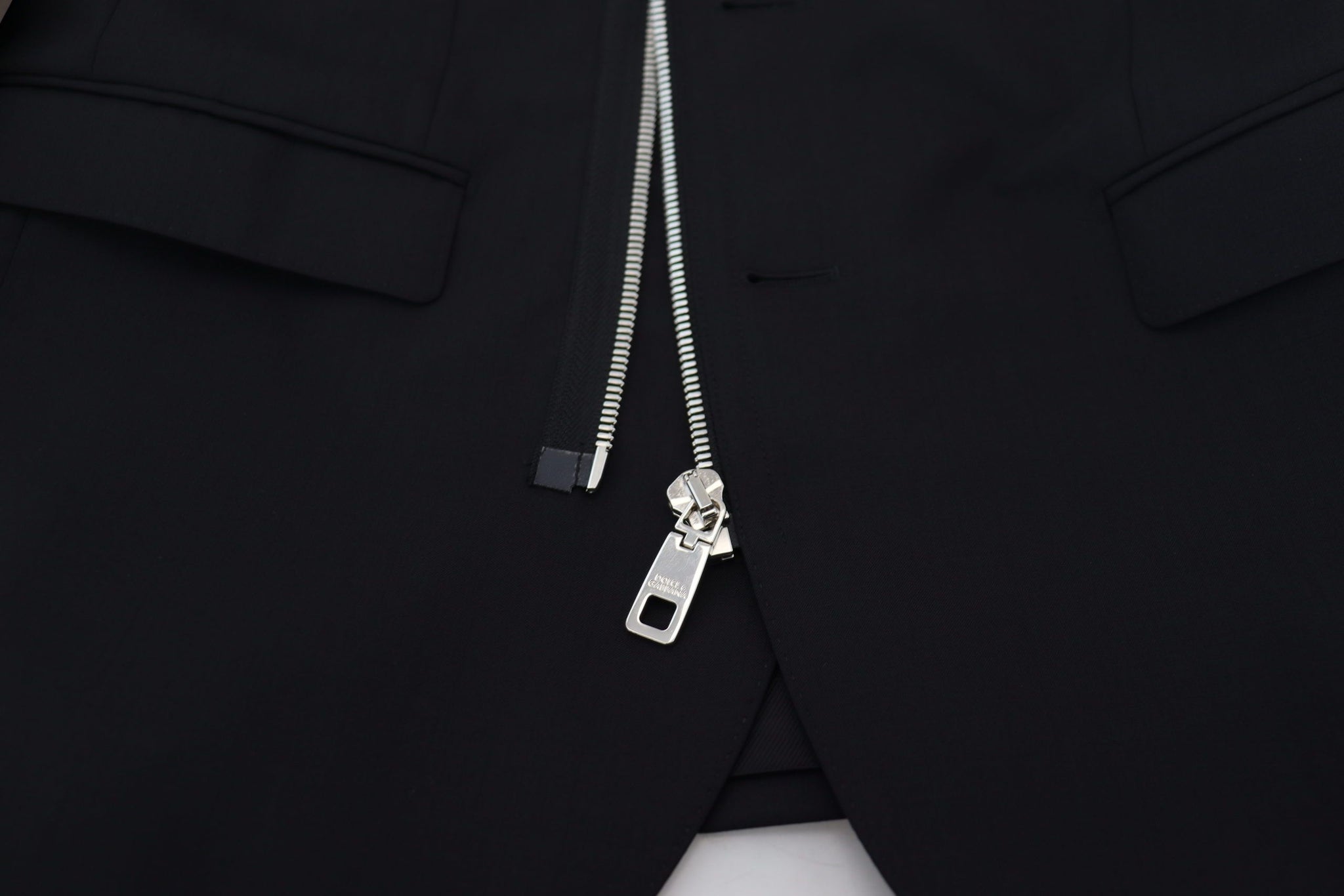Black Wool Full Zip Long Sleeves Jacket