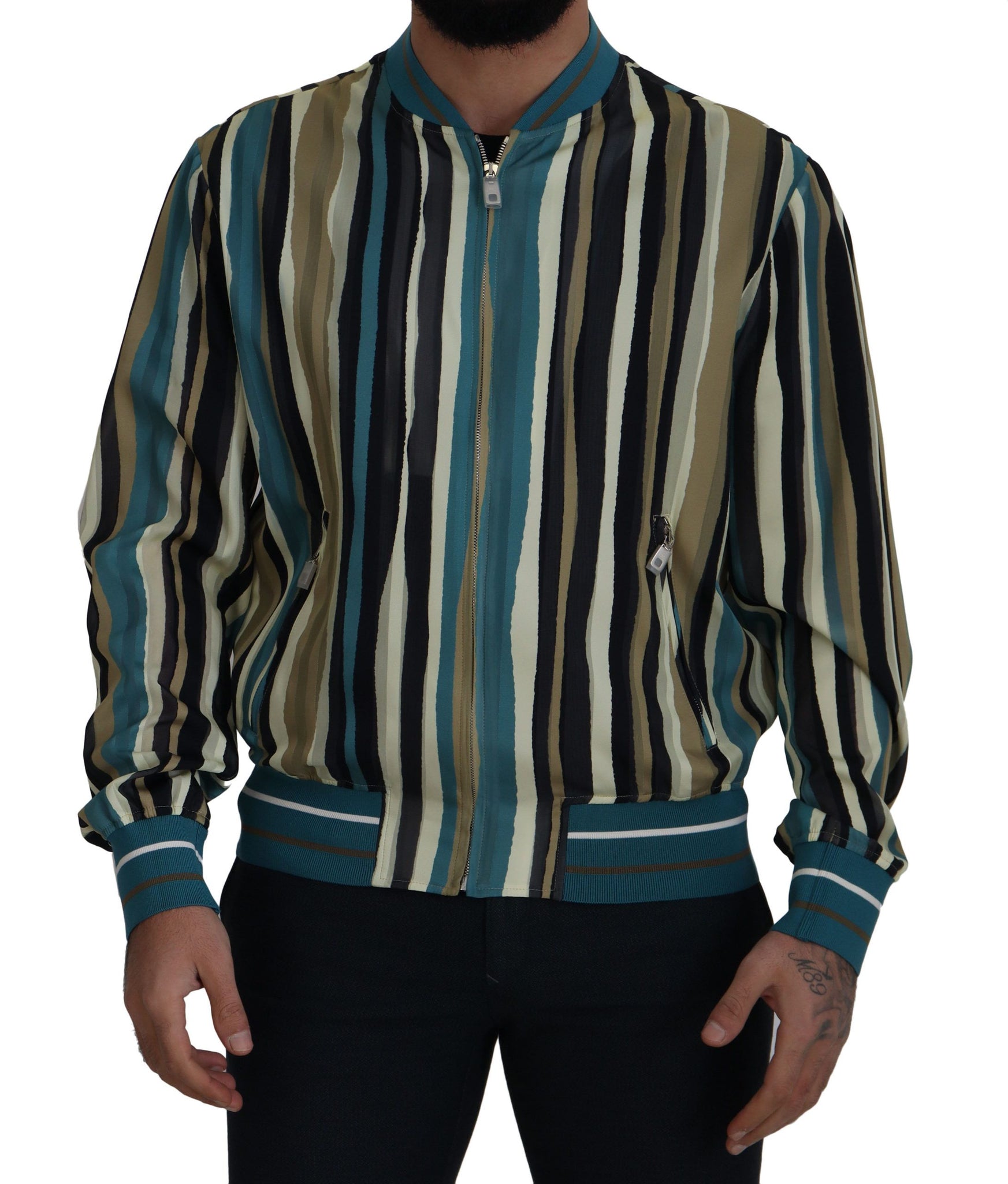 Multicolor Viscose Stripes Full Zip Jacket