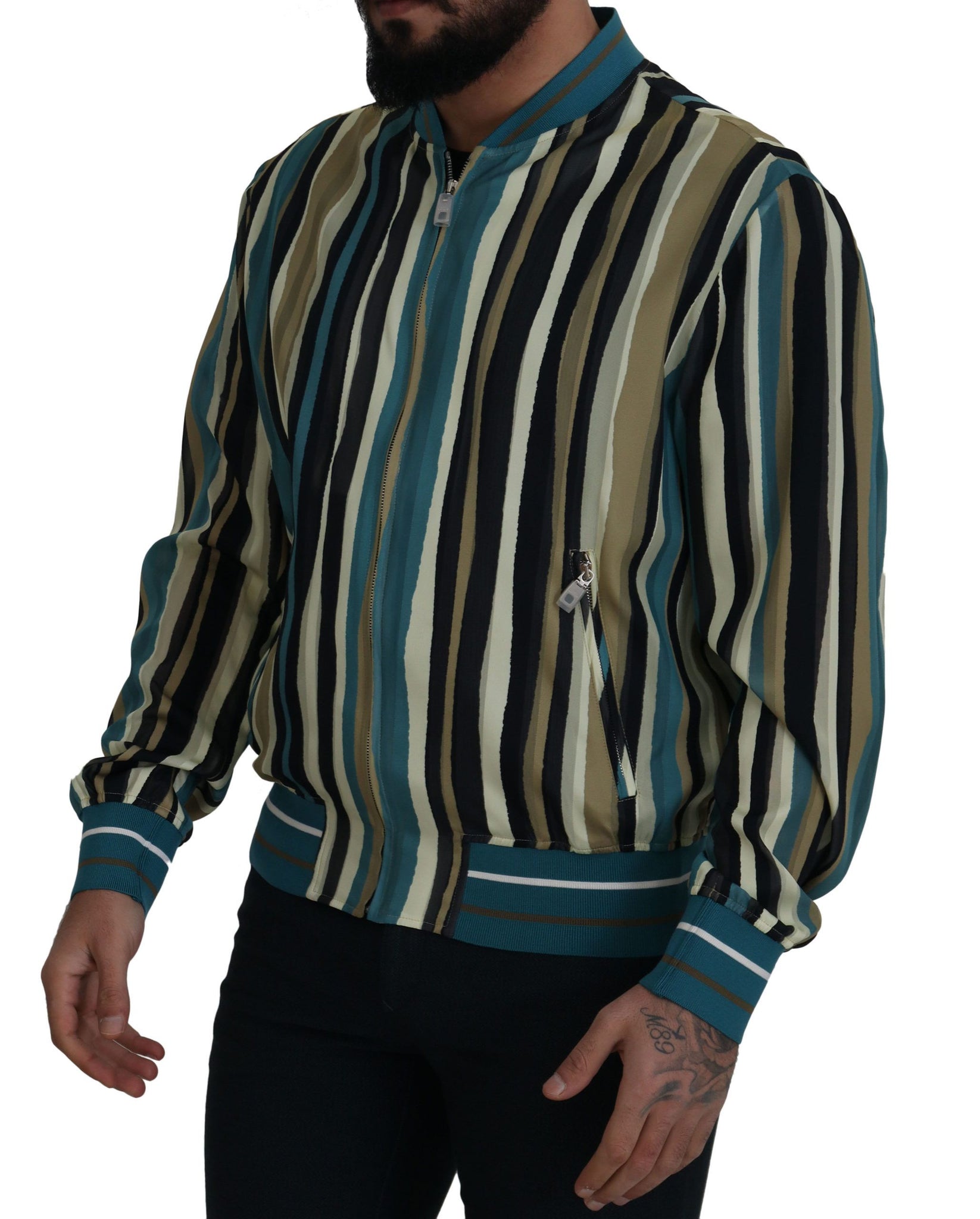 Multicolor Viscose Stripes Full Zip Jacket