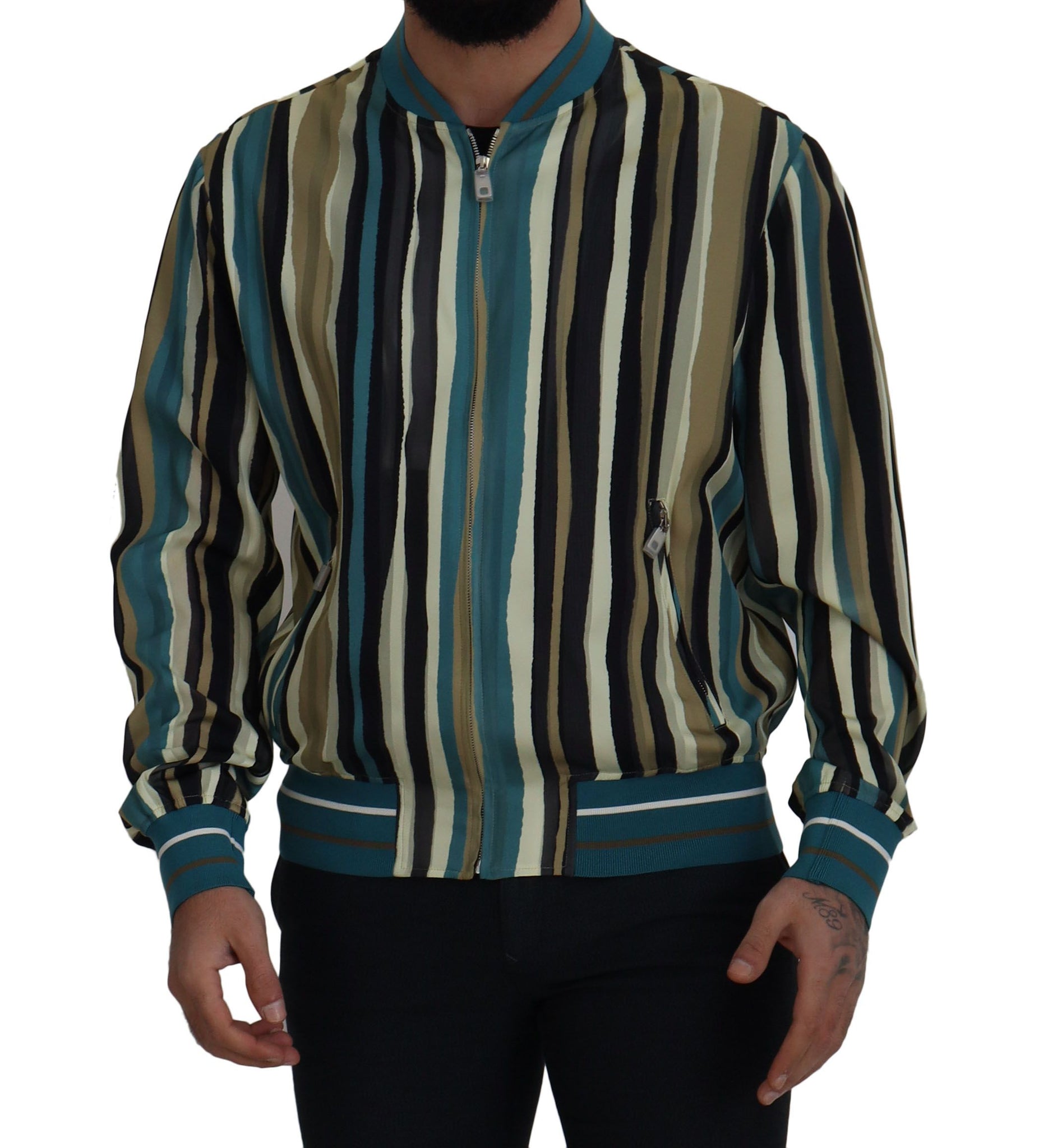 Multicolor Viscose Stripes Full Zip Jacket