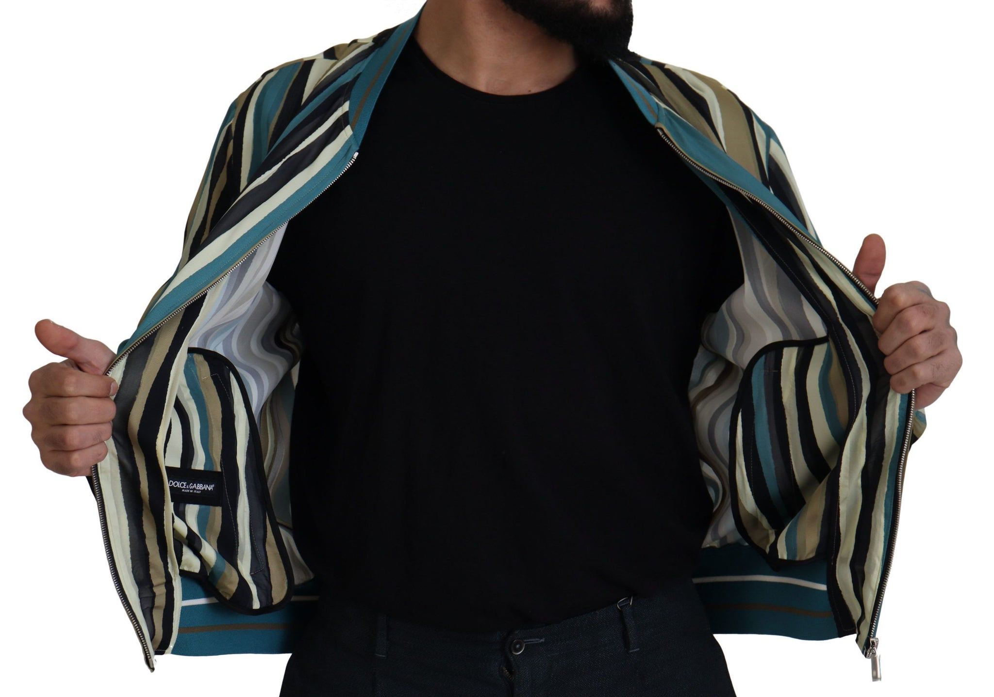 Multicolor Viscose Stripes Full Zip Jacket