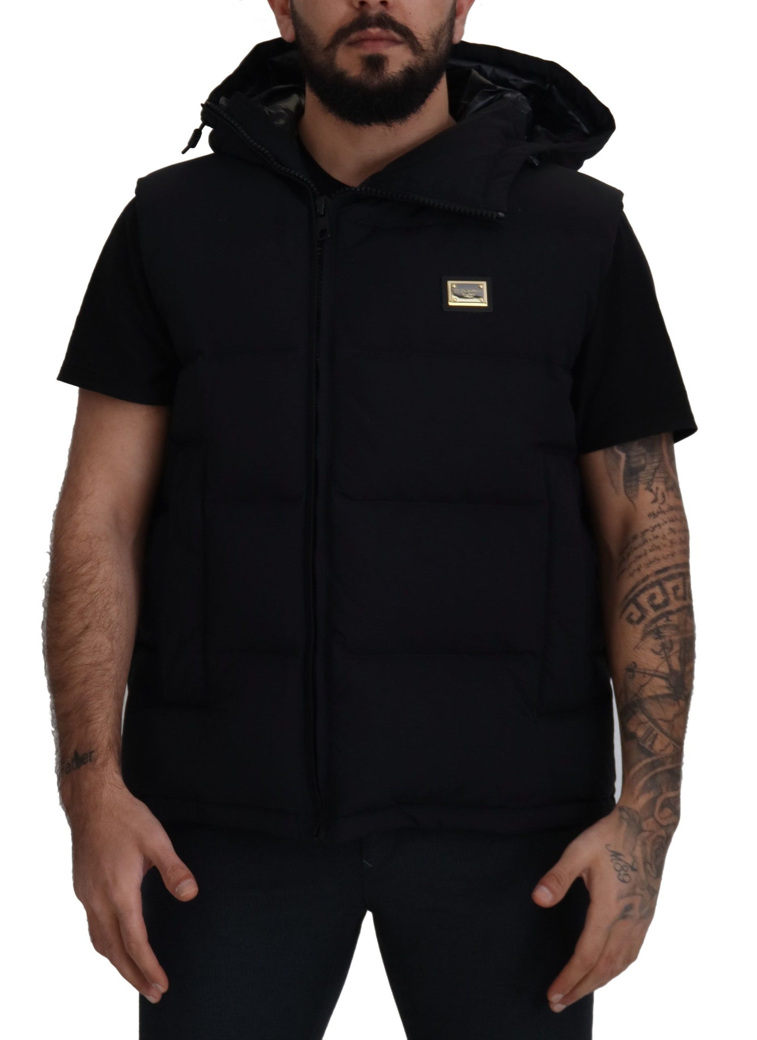 Black Polyester Hooded Short Sleeves Jacket
