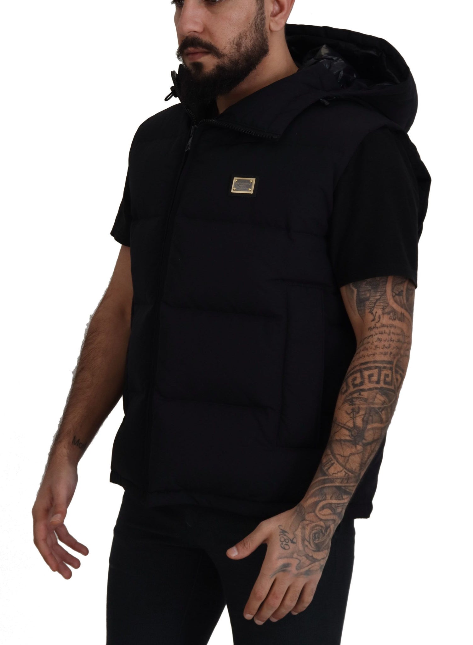 Black Polyester Hooded Short Sleeves Jacket