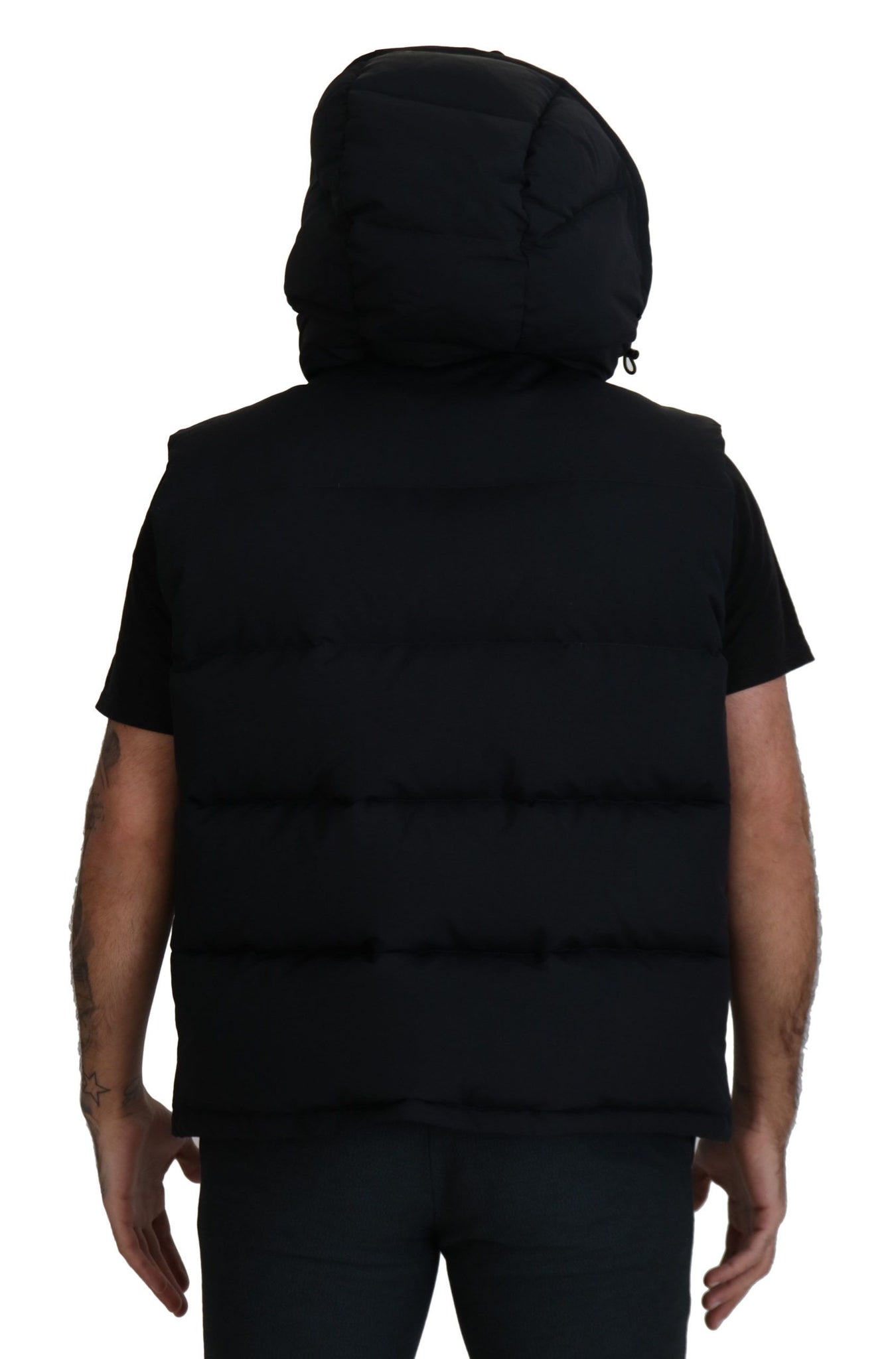 Black Polyester Hooded Short Sleeves Jacket