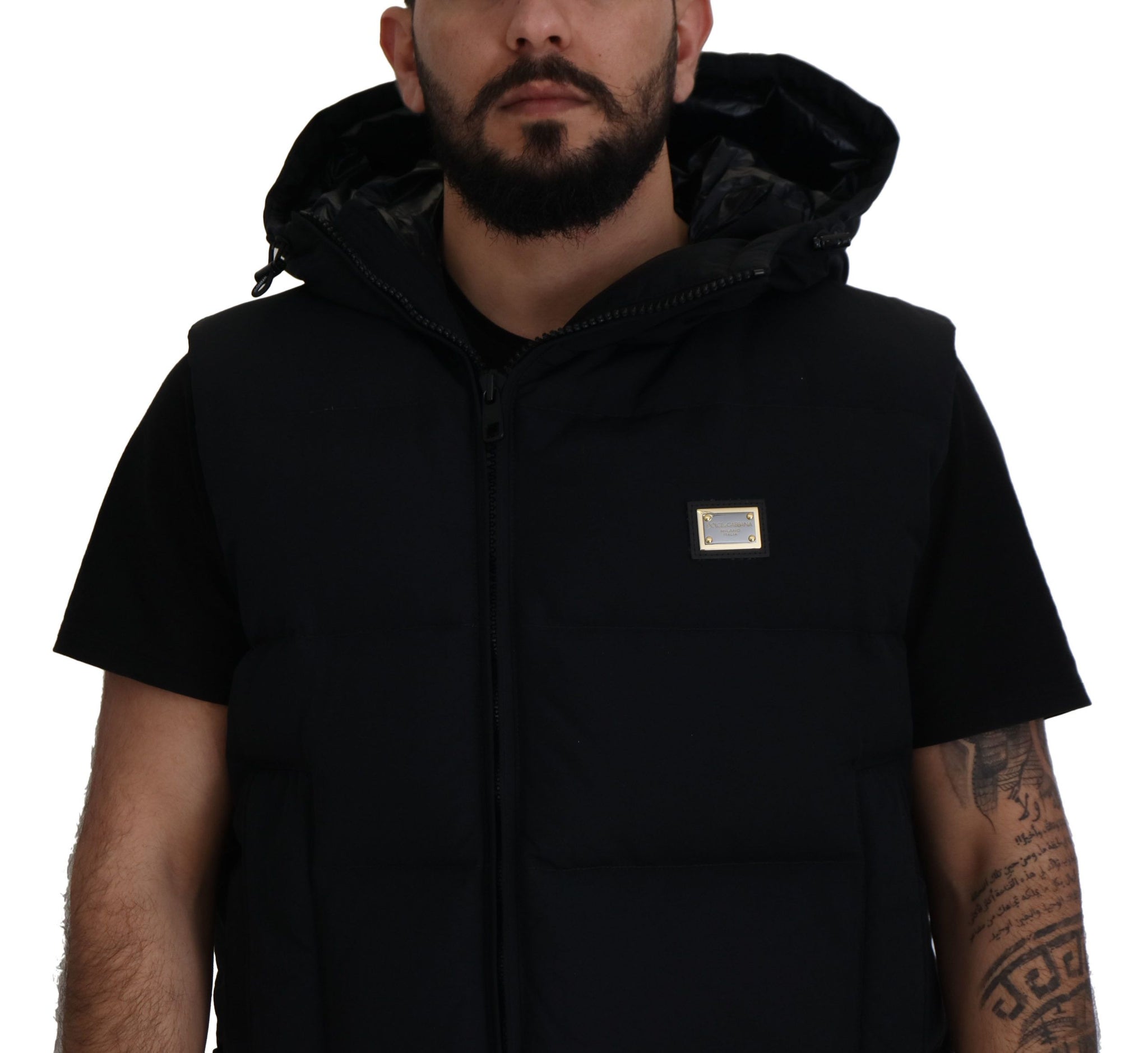 Black Polyester Hooded Short Sleeves Jacket