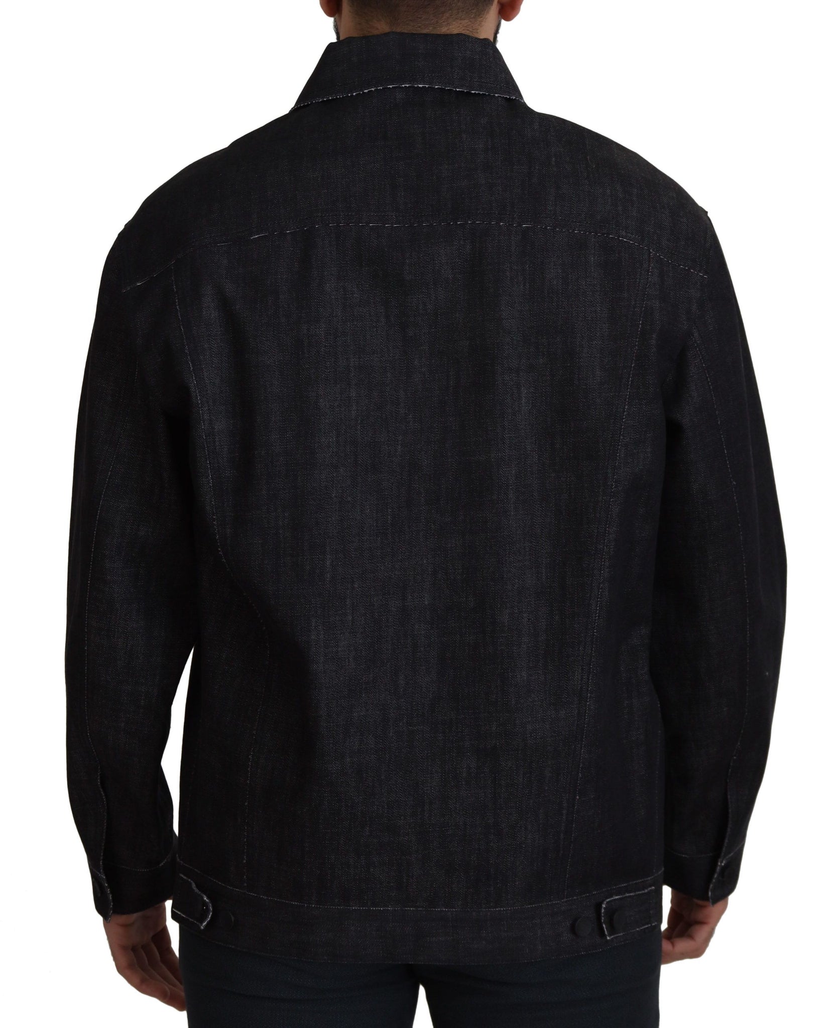 Black Cotton Full Button Denim Jacket
