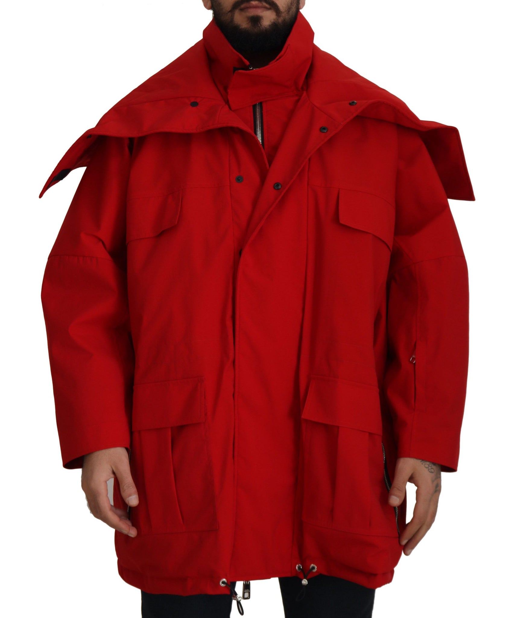 Red Polyester Full Zip Windbreaker Jacket