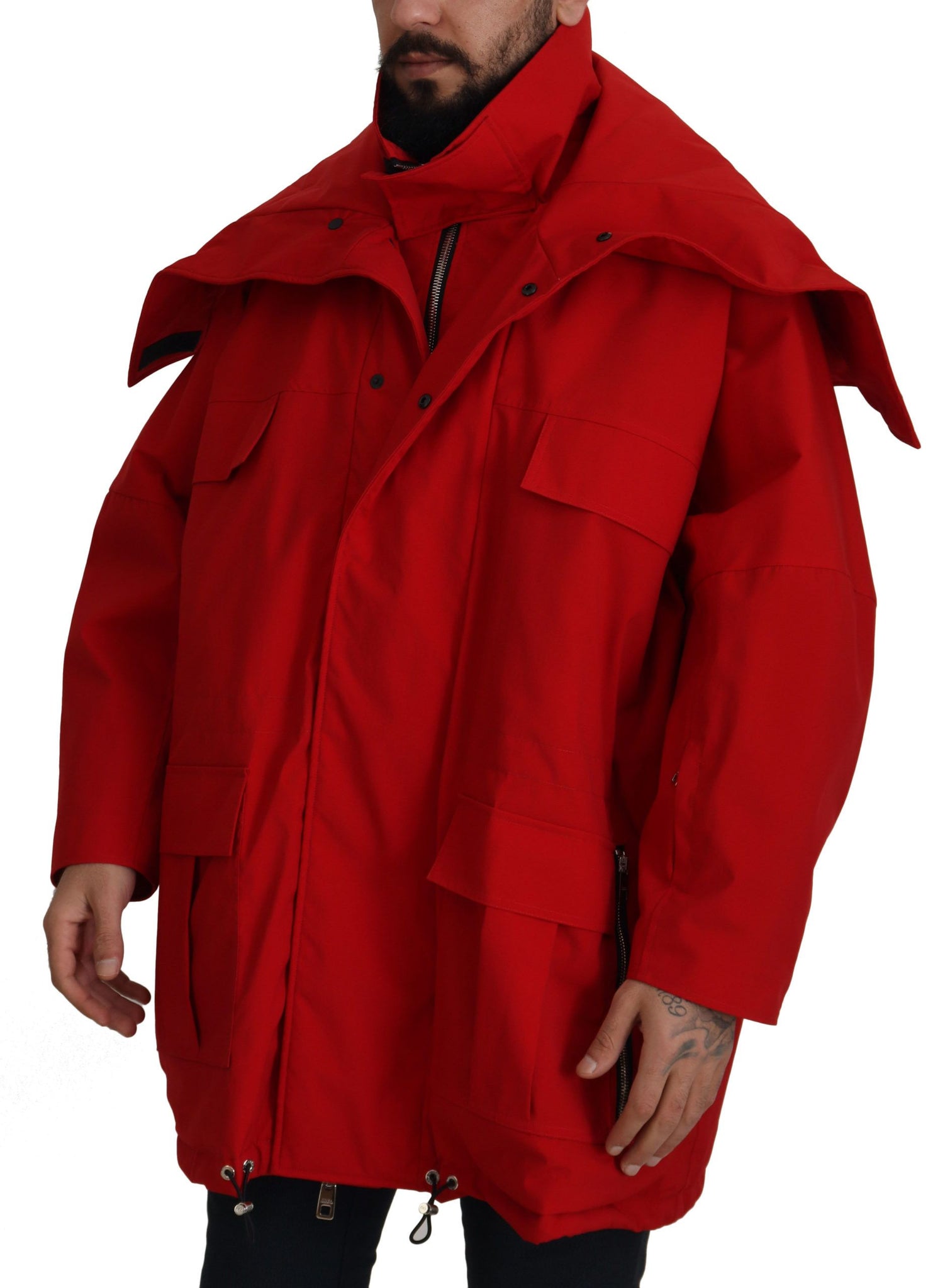 Red Polyester Full Zip Windbreaker Jacket