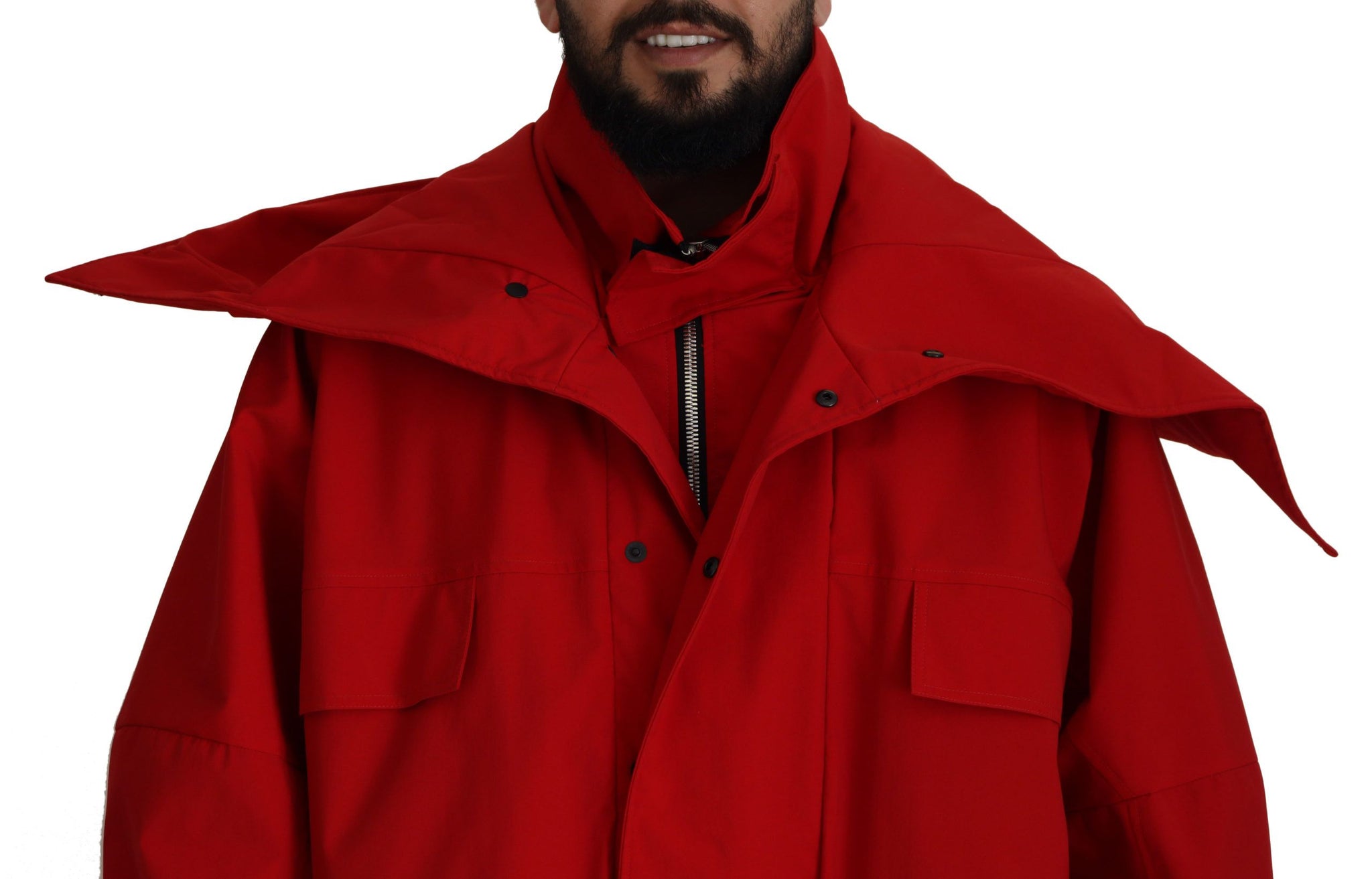 Red Polyester Full Zip Windbreaker Jacket