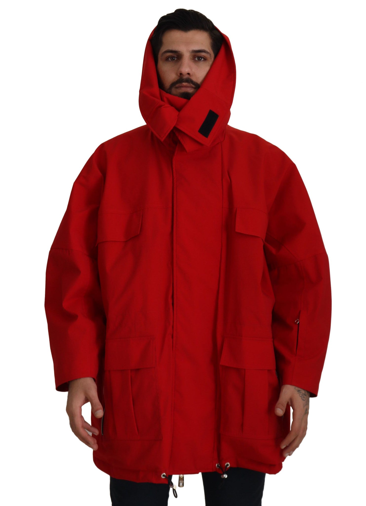 Red Polyester Full Zip Windbreaker Jacket