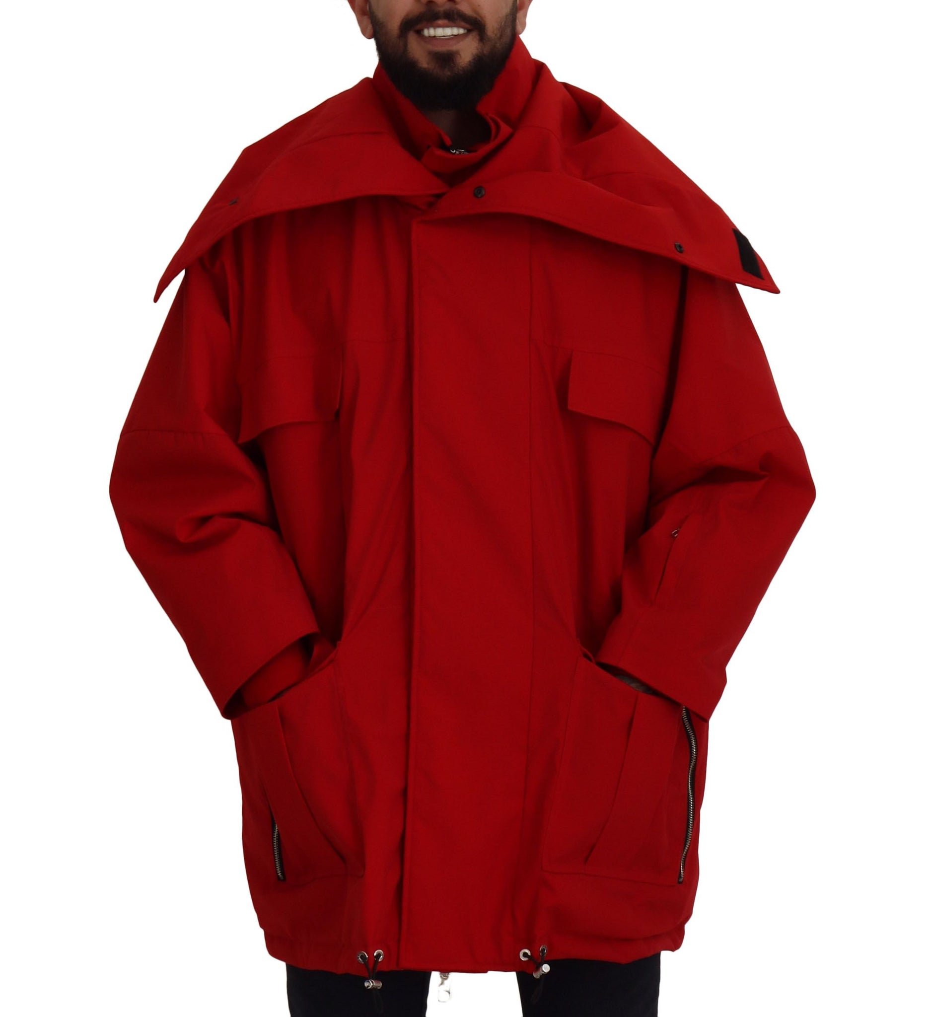 Red Polyester Full Zip Windbreaker Jacket